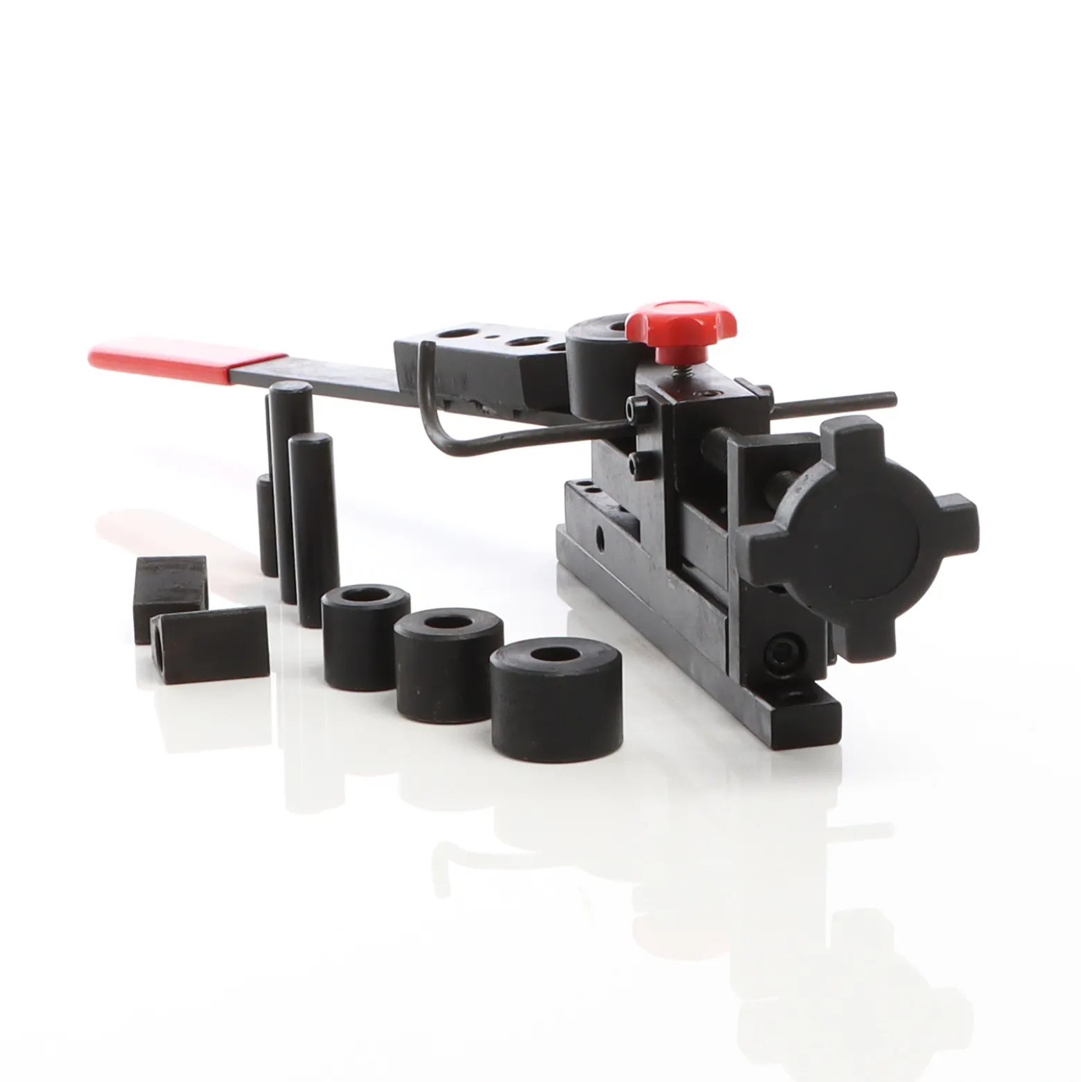 XPOtool Biegegerät universal 225 x 90 x 64 mm, für max. 2 x 30 mm, Biegemaschine für runde und flache Materialien, Formenbieger mit 4 Walzen, 2 Winkelstücken