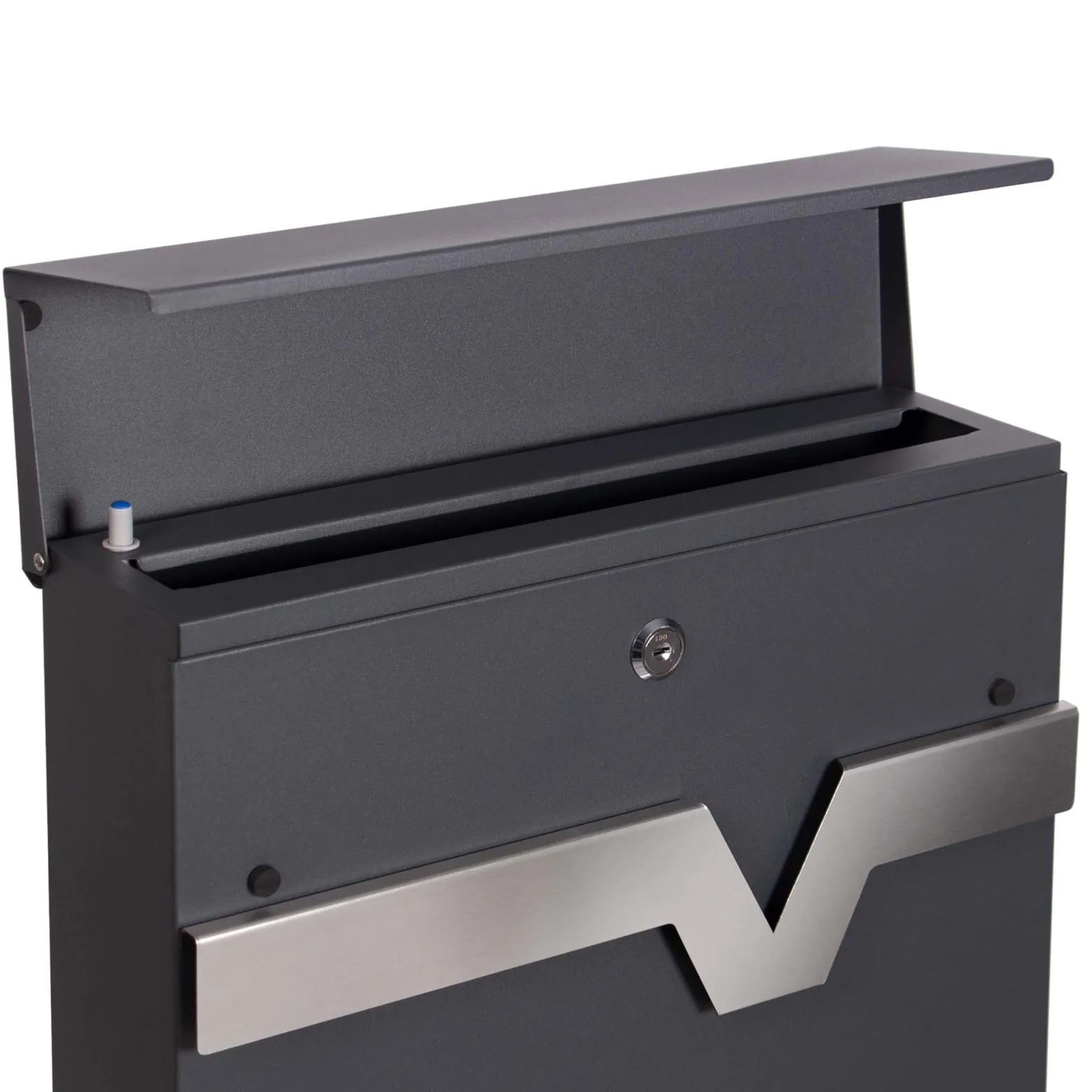 XPOtool Briefkasten V60 Anthrazit und Edelstahl 370 x 105 x 370 mm, Wandbriefkasten mit Schloss, Soft Close Klappe und Zeitungsfach, Postkasten aus Stahl pulverbeschichtet