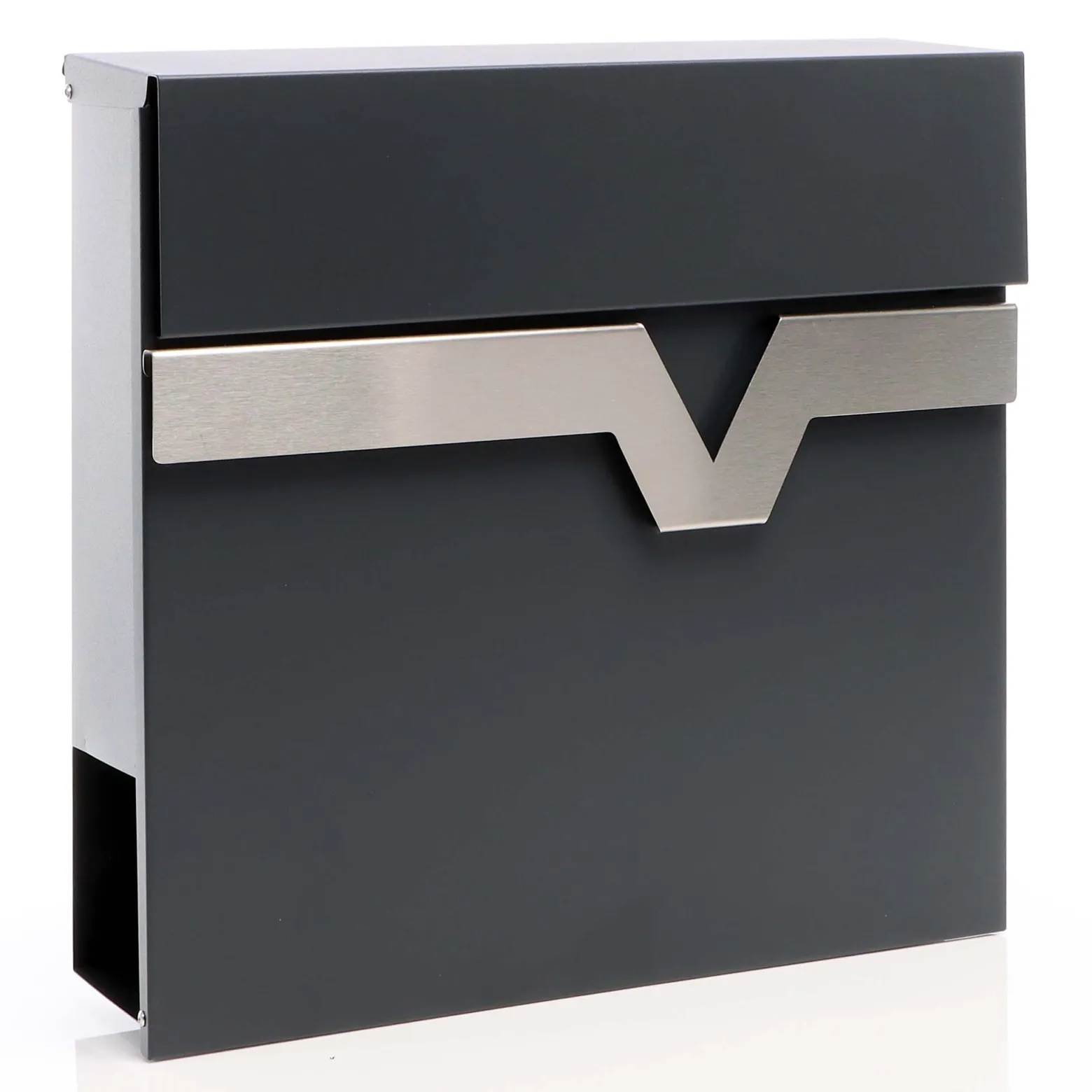 XPOtool Briefkasten V60 Anthrazit und Edelstahl 370 x 105 x 370 mm, Wandbriefkasten mit Schloss, Soft Close Klappe und Zeitungsfach, Postkasten aus Stahl pulverbeschichtet