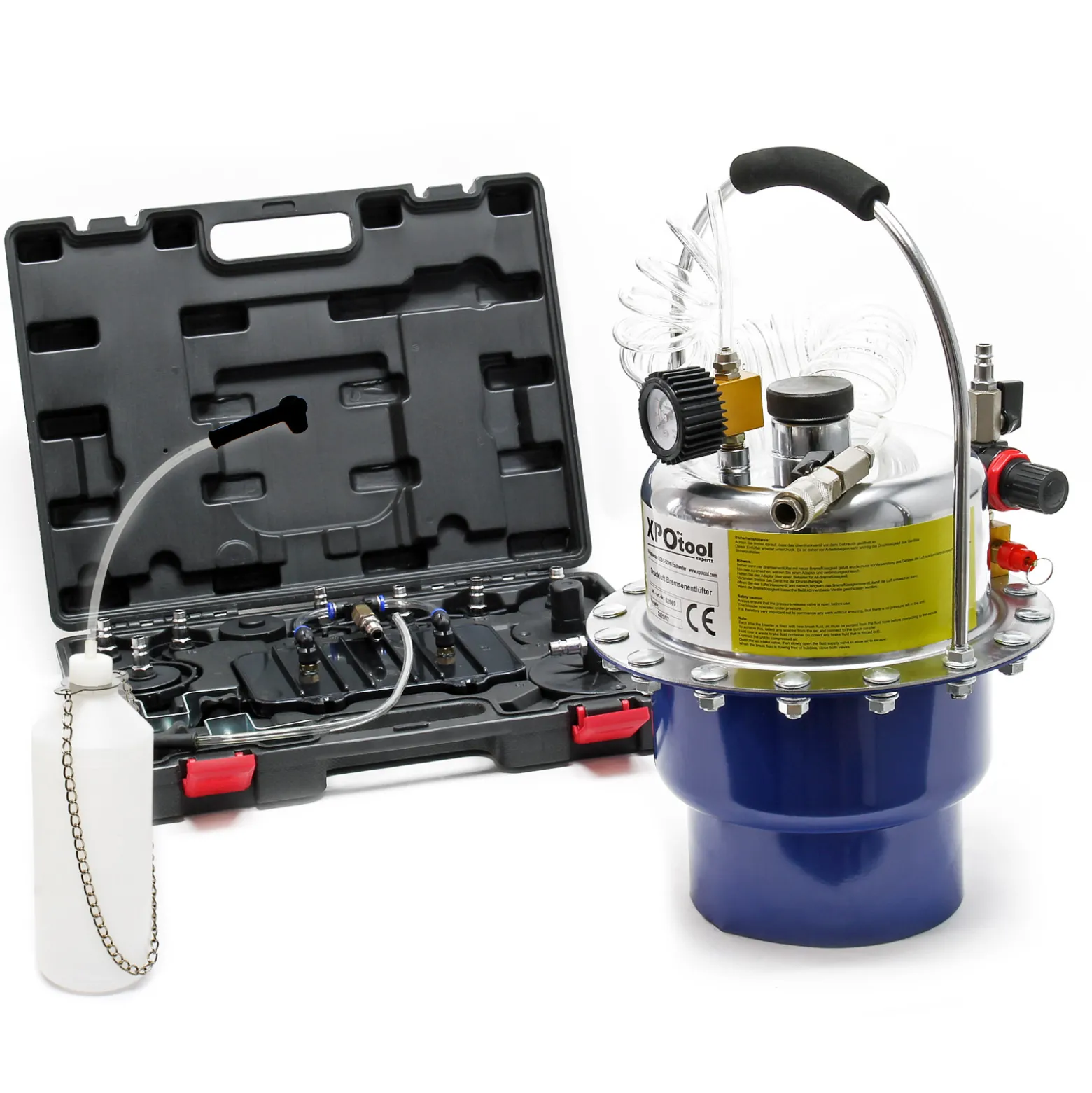XPOtool Druckluft Bremsenentlüfter automatisches Bremsflüssigkeitswechselgerät 5L Behälter max. 3bar