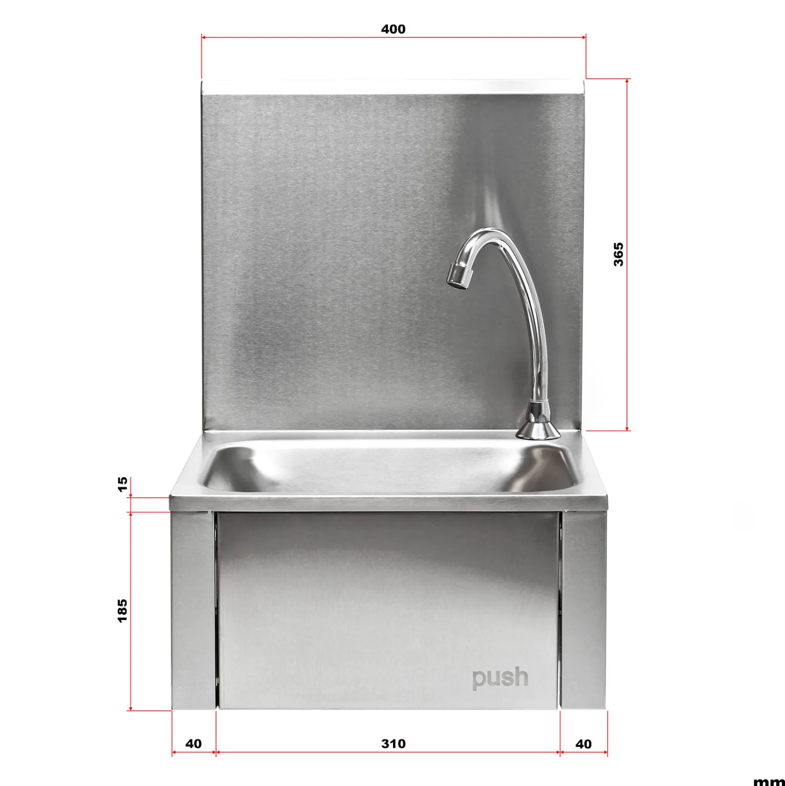 XPOtool Edelstahl Gastro Waschbecken mit quadratischem Innenbecken, Spritzschutz zur Wandmontage für Gastronomie Küche Werkstatt