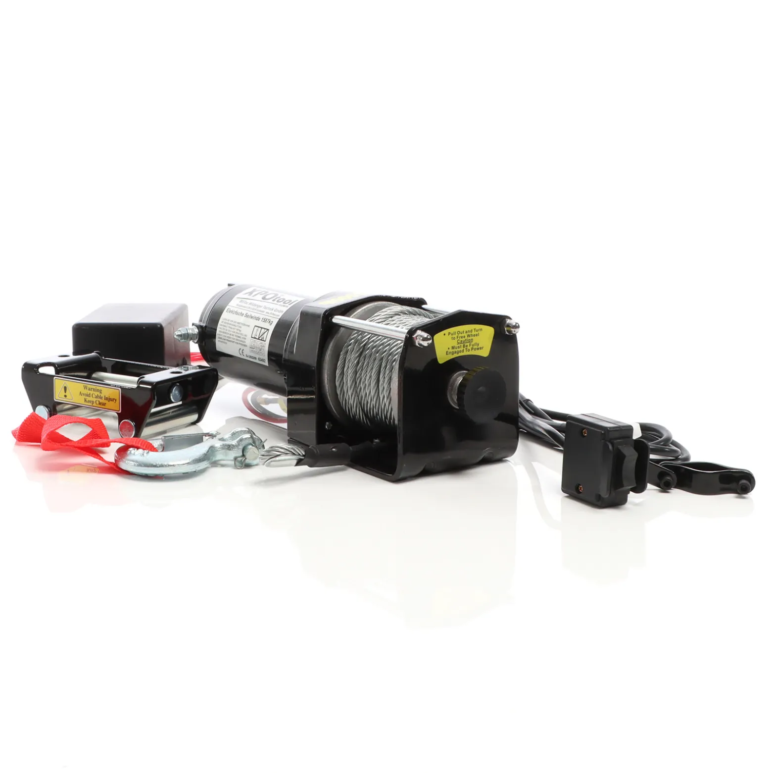 XPOtool Elektrische Seilwinde 1587kg 12V, Seilzug mit 10,5m Stahlseil, 1,5PS Motorwinde für Offroad, Hebezug für Fahrzeuge, Anhänger und Boote