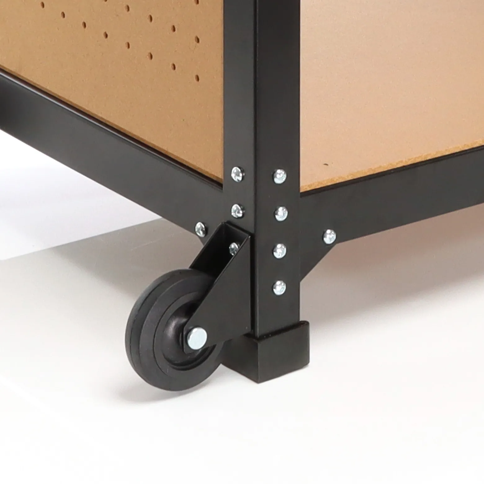 XPOtool Fahrbare Werkbank 69 x 51 x 66 - 82 cm, höhenverstellbarer Werktisch, Arbeitstisch mit 2 Rollen, 2 Ablagen und seitliche Lochwand