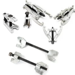 XPOtool Federspanner Satz 7-tlg. 355 mm aus Stahl, mit Klauen- & Kugelgelenkabzieher Montagespanner Audrücker, für Pkw Tuning Tieferlegung, Spannwerkzeug