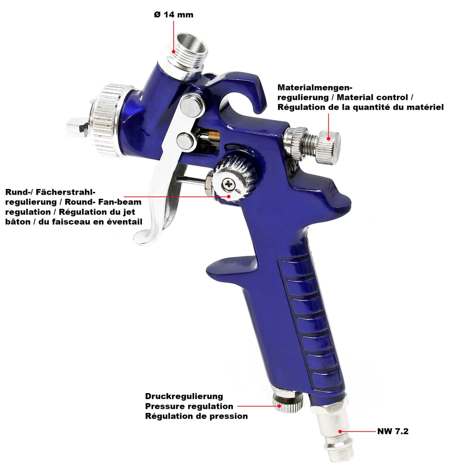 XPOtool HVLP Lackierpistole HVLP-2000, 0,5 mm Düse, 100 ml Becher, verstellbare Strahlbreite, Spritzpistole Sprühpistole Airbrushpistole
