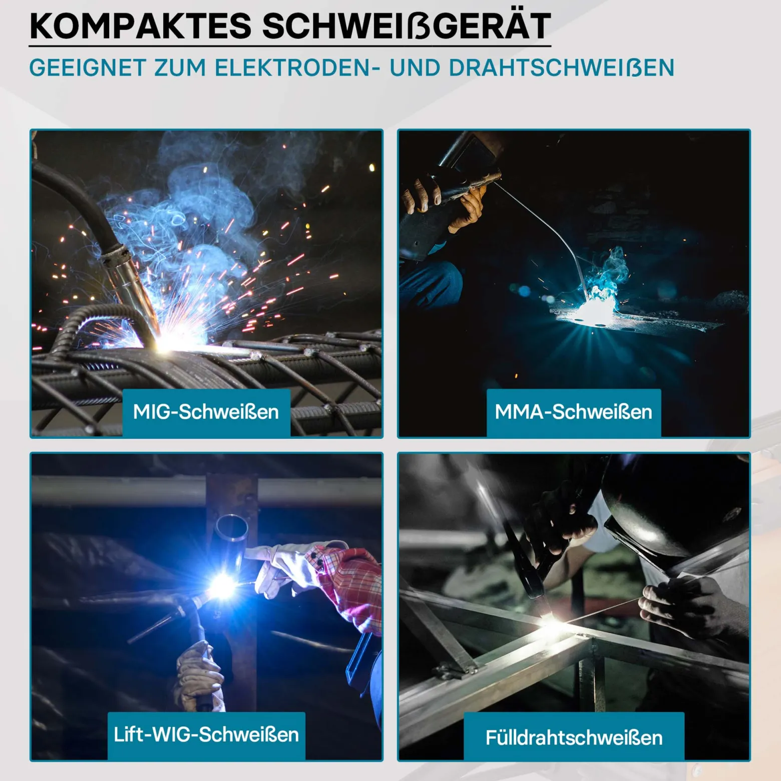 XPOtool IGBT Schweißgerät mit digitales Anzeige 120A, Schweissgerät für MIG, MMA/E-Hand, Flux/Fülldraht WIG/TIG-Schweißen FCAW