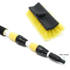 XPOtool 2in1 3D Teleskop Waschbürste mit Schlauchanschluss 145-300cm mit 2 Köpfen Bürste Schwamm Abzieher für Pkw, Lkw, Wohnmobil