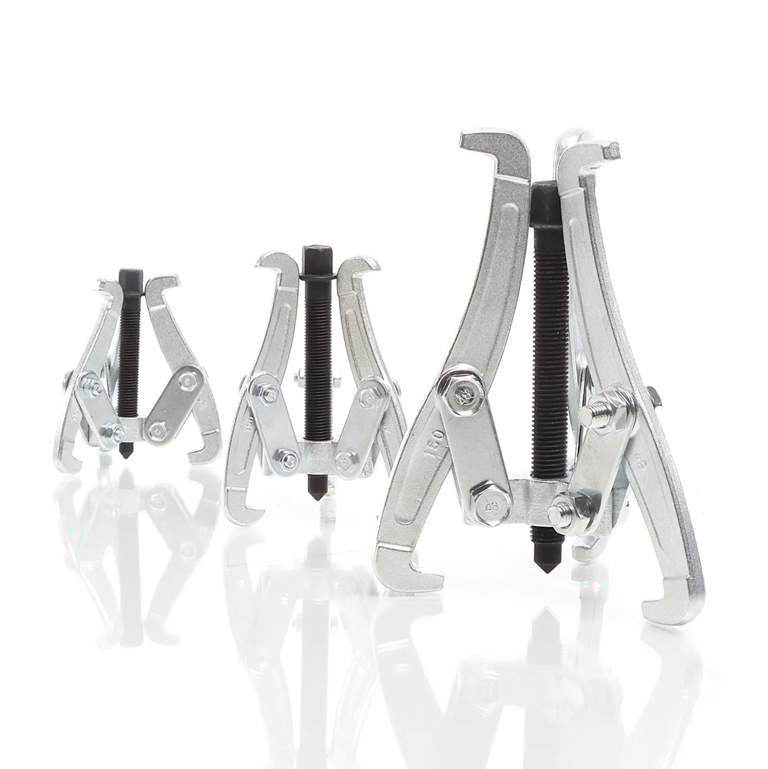 XPOtool Klauenabzieher 75 mm, 100 mm, 150 mm, 3x Profi Abzieher Lagerabzieher Satz als Innen Außen Ausdrücker, für Lager, Zahnrad, Riemenscheibe