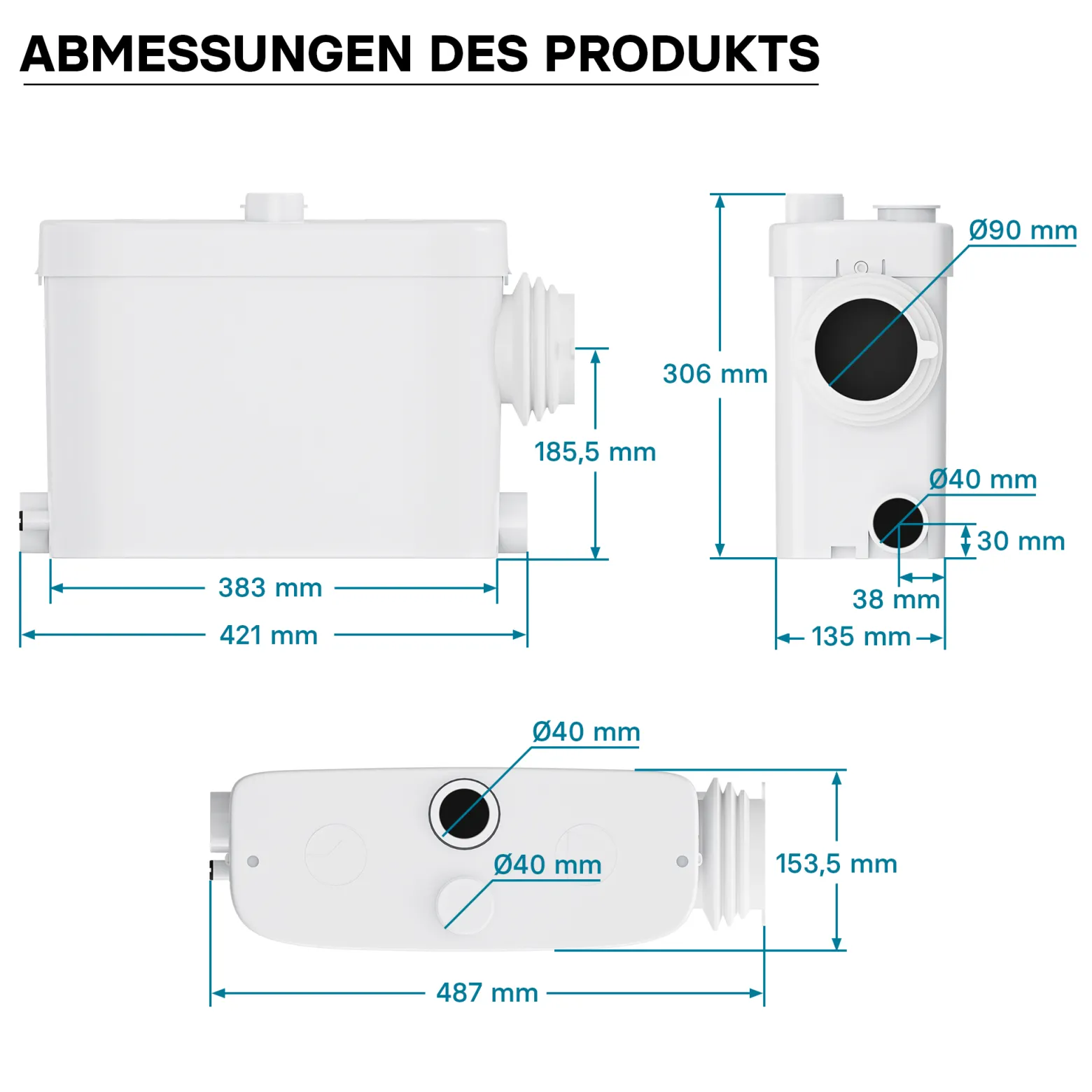 XPOtool 3/1 Kleinhebeanlage mit seitlichem Anschluss, Hebeanlage 450 W mit Häcksler, Abwasserhebeanlage bis 7,5 m, Fäkalienhebeanlage für WC und Dusche