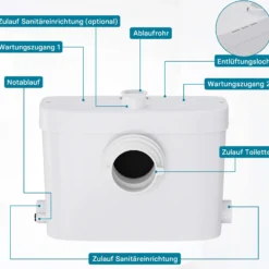 XPOtool 3/1 Kleinhebeanlage mit Frontanschluss, Hebeanlage 450 W mit Häcksler, Abwasserhebeanlage bis 7,5 m, Fäkalienhebeanlage für WC und Dusche