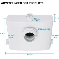 XPOtool 3/1 Kleinhebeanlage mit Frontanschluss, Hebeanlage 450 W mit Häcksler, Abwasserhebeanlage bis 7,5 m, Fäkalienhebeanlage für WC und Dusche