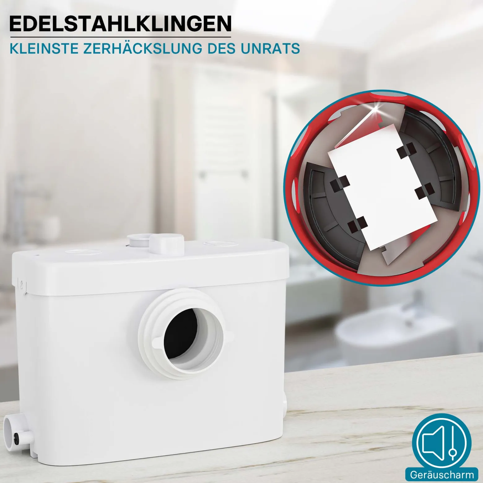 XPOtool 3/1 Kleinhebeanlage mit Frontanschluss, Hebeanlage 450 W mit Häcksler, Abwasserhebeanlage bis 7,5 m, Fäkalienhebeanlage für WC und Dusche