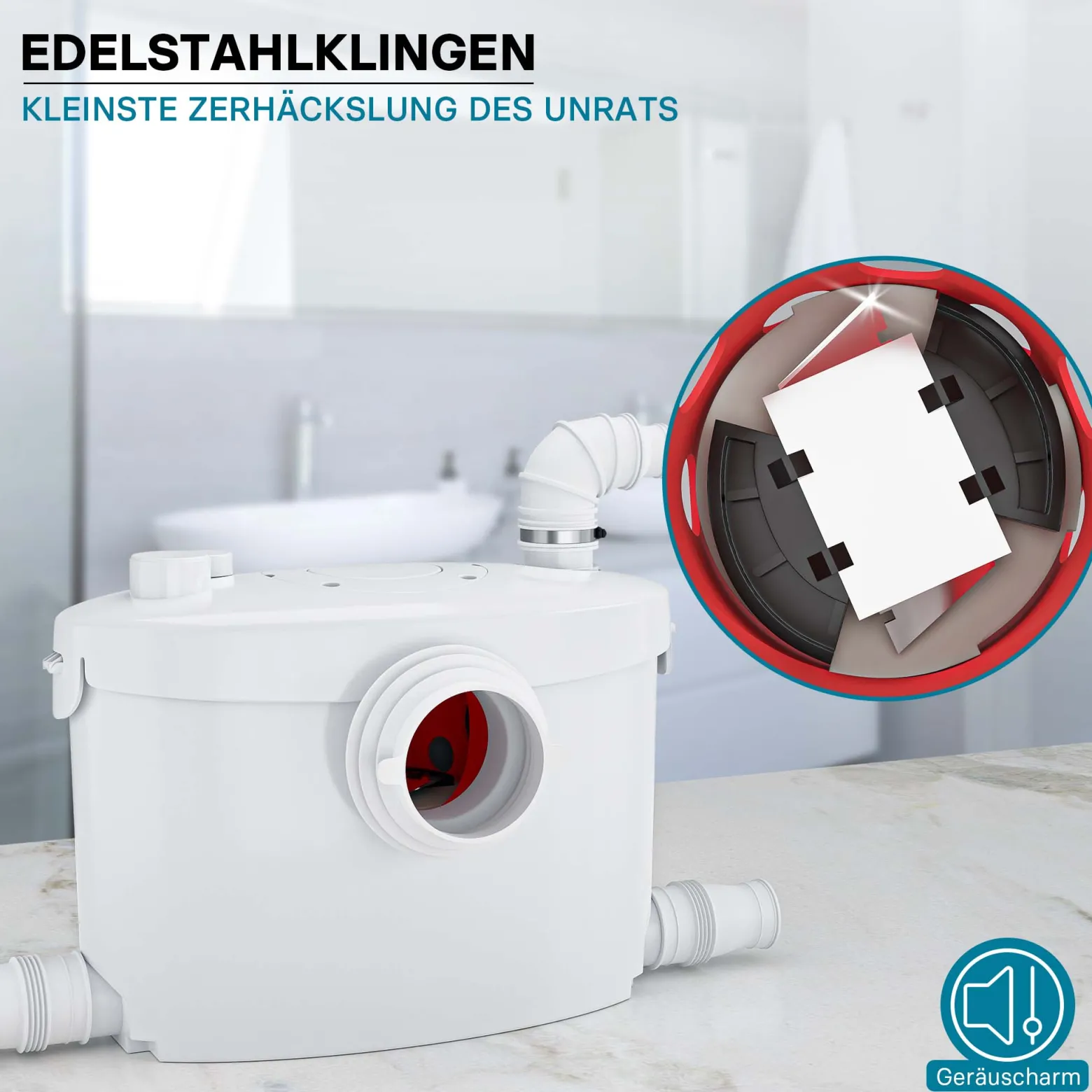 XPOtool 4/1 Kleinhebeanlage 400 W mit Häcksler, Hebeanlage bis 8,5 m Höhe, Abwasserhebeanlage mit 4 Einlässen, Fäkalienhebeanlage für WC und Dusche