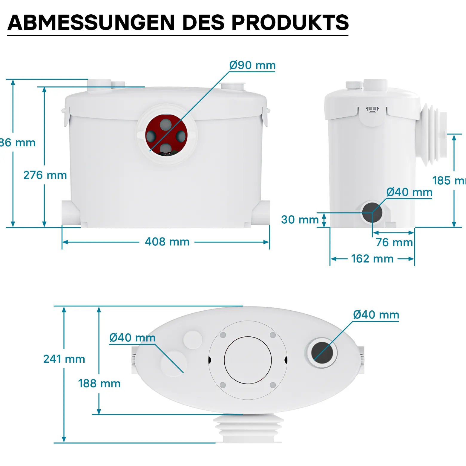 XPOtool 4/1 Kleinhebeanlage 400 W mit Häcksler, Hebeanlage bis 8,5 m Höhe, Abwasserhebeanlage mit 4 Einlässen, Fäkalienhebeanlage für WC und Dusche