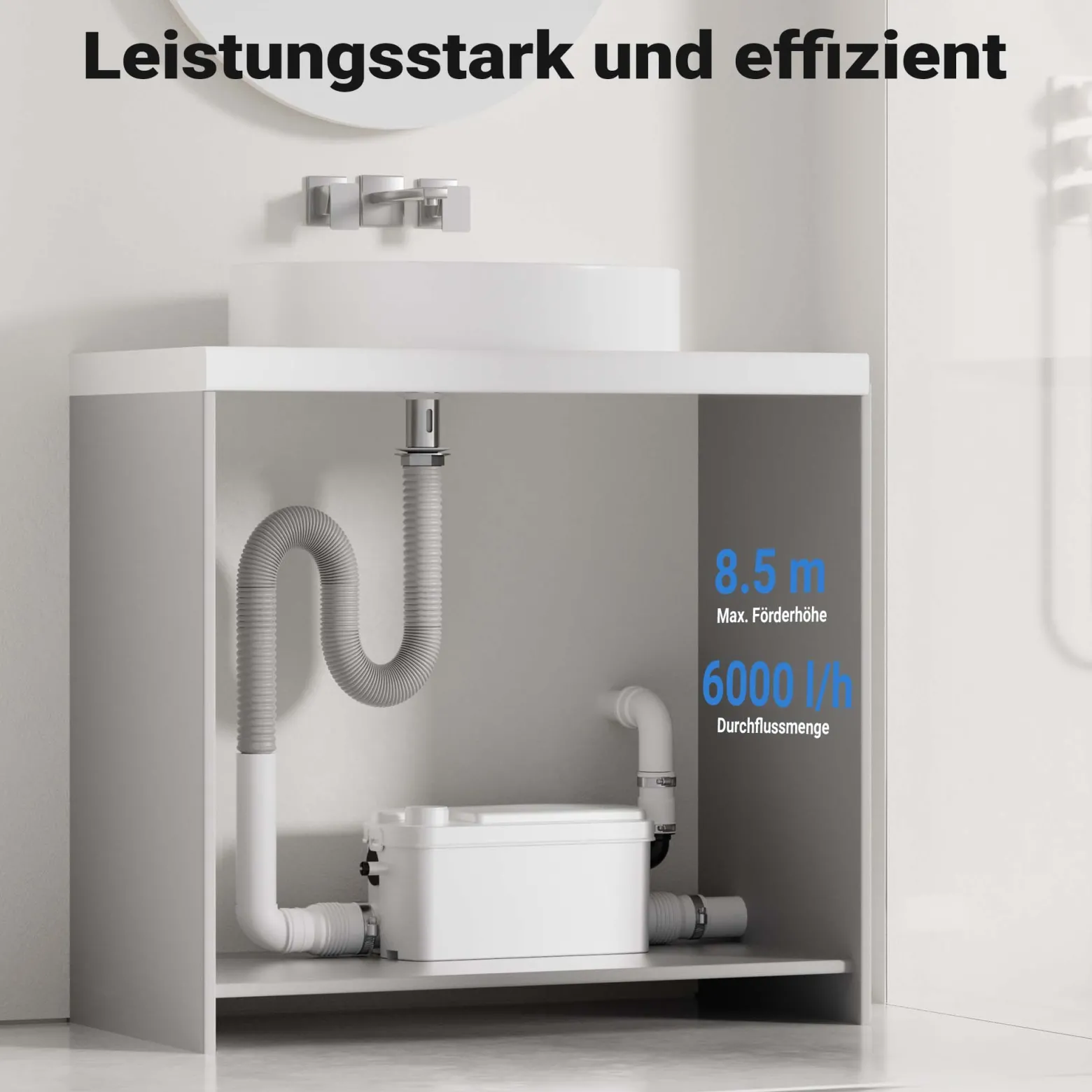 XPOtool 3/1 Kleinhebeanlage 250 W mit 3 Einlässen, Hebeanlage bis 8,5 m Höhe, Abwasserhebeanlage z. B. für WC und Dusche, kompakte Fäkalienhebeanlage