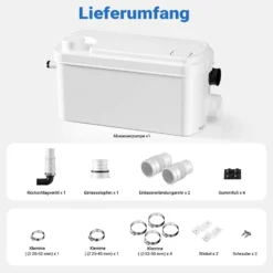 XPOtool 3/1 Kleinhebeanlage 250 W mit 3 Einlässen, Hebeanlage bis 8,5 m Höhe, Abwasserhebeanlage z. B. für WC und Dusche, kompakte Fäkalienhebeanlage