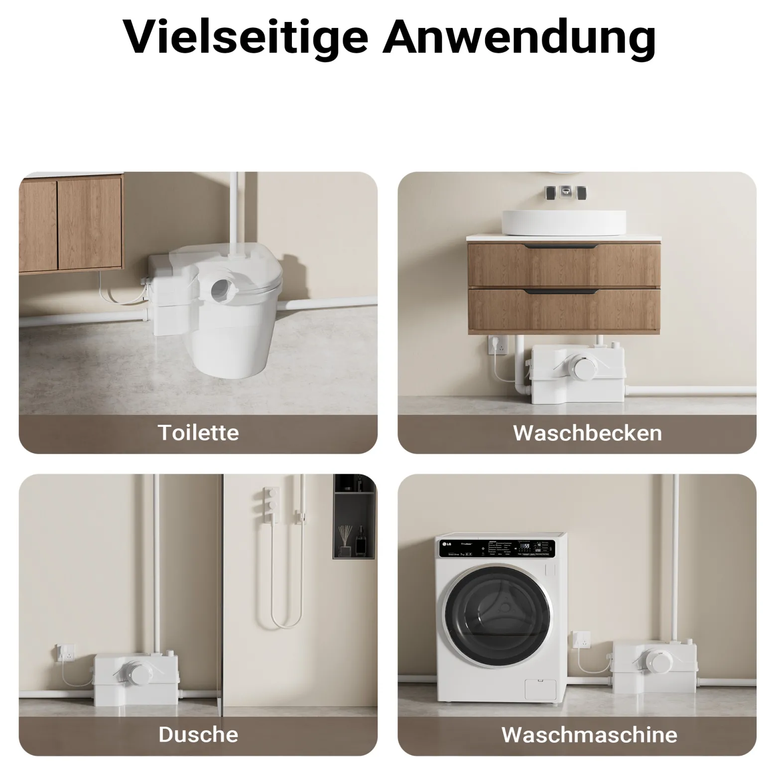 XPOtool 4/2 Kleinhebeanlage 800 W mit Häcksler, Hebeanlage bis 9 m Höhe, Abwasserhebeanlage mit 4 Einlässen, Fäkalienhebeanlage für WC und Dusche