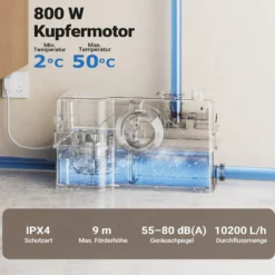 XPOtool 4/2 Kleinhebeanlage 800 W mit Häcksler, Hebeanlage bis 9 m Höhe, Abwasserhebeanlage mit 4 Einlässen, Fäkalienhebeanlage für WC und Dusche