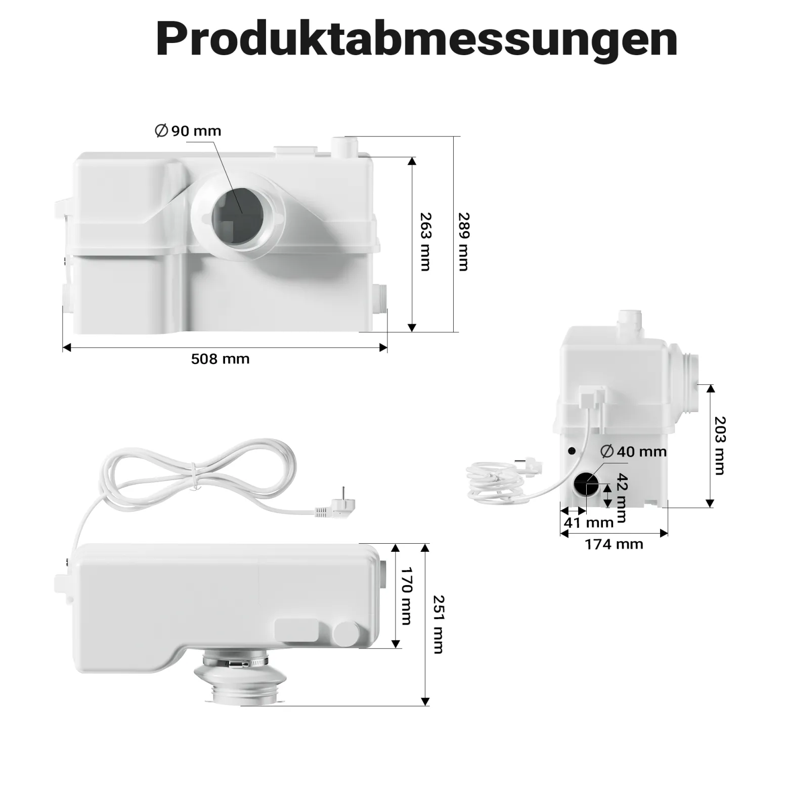 XPOtool 4/2 Kleinhebeanlage 800 W mit Häcksler, Hebeanlage bis 9 m Höhe, Abwasserhebeanlage mit 4 Einlässen, Fäkalienhebeanlage für WC und Dusche