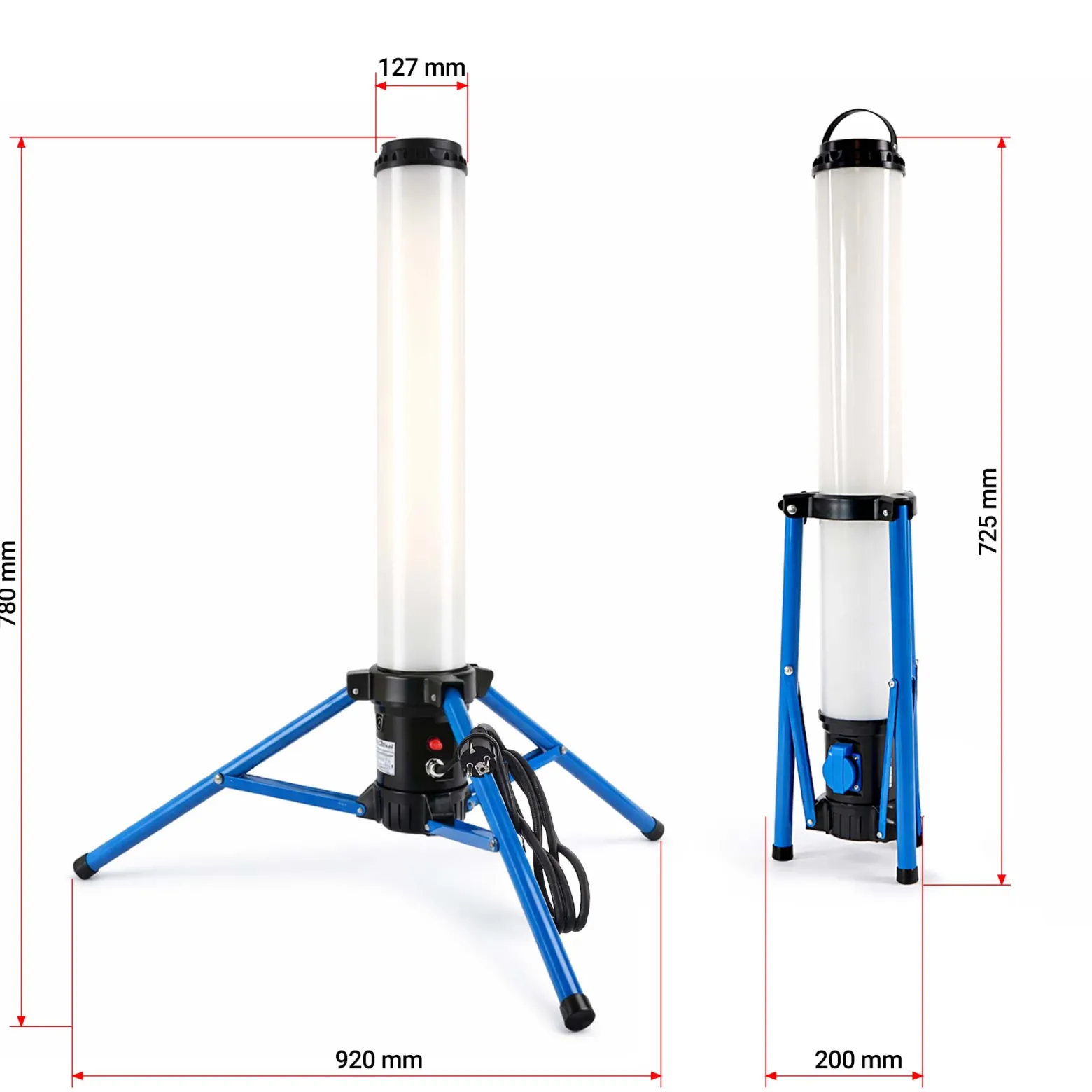 XPOtool LED Tower 100W 360° Ausleuchtung Baustrahler 10.000 Lumen Arbeitsstrahler mit Steckdose