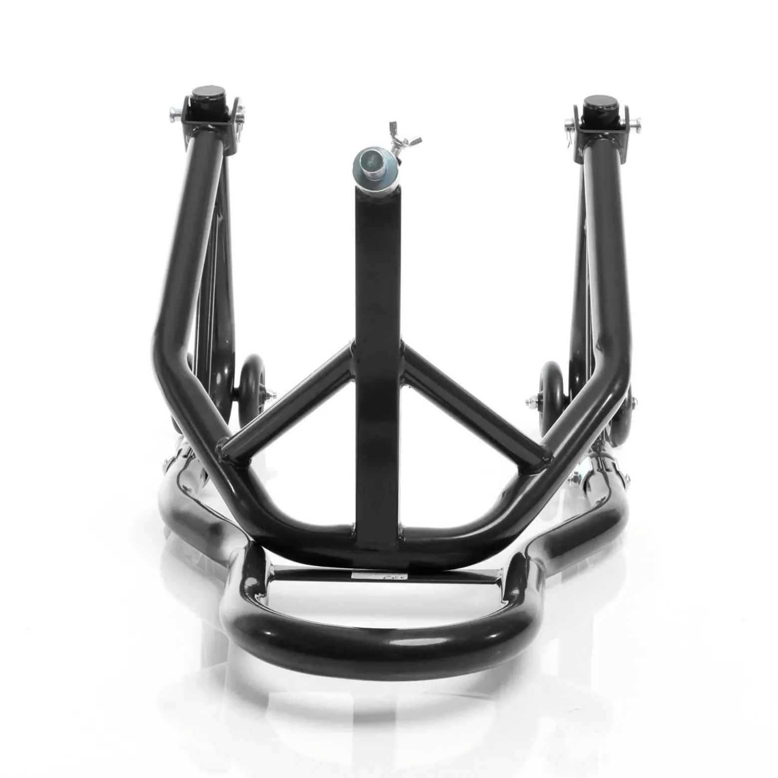 XPOtool Lenkkopf-Montageständer 13-18 mm für Motorrad bis 250 kg inkl. 5 Adapter, Lenkkopfständer für Vorderrad, Motorradständer aus Stahl