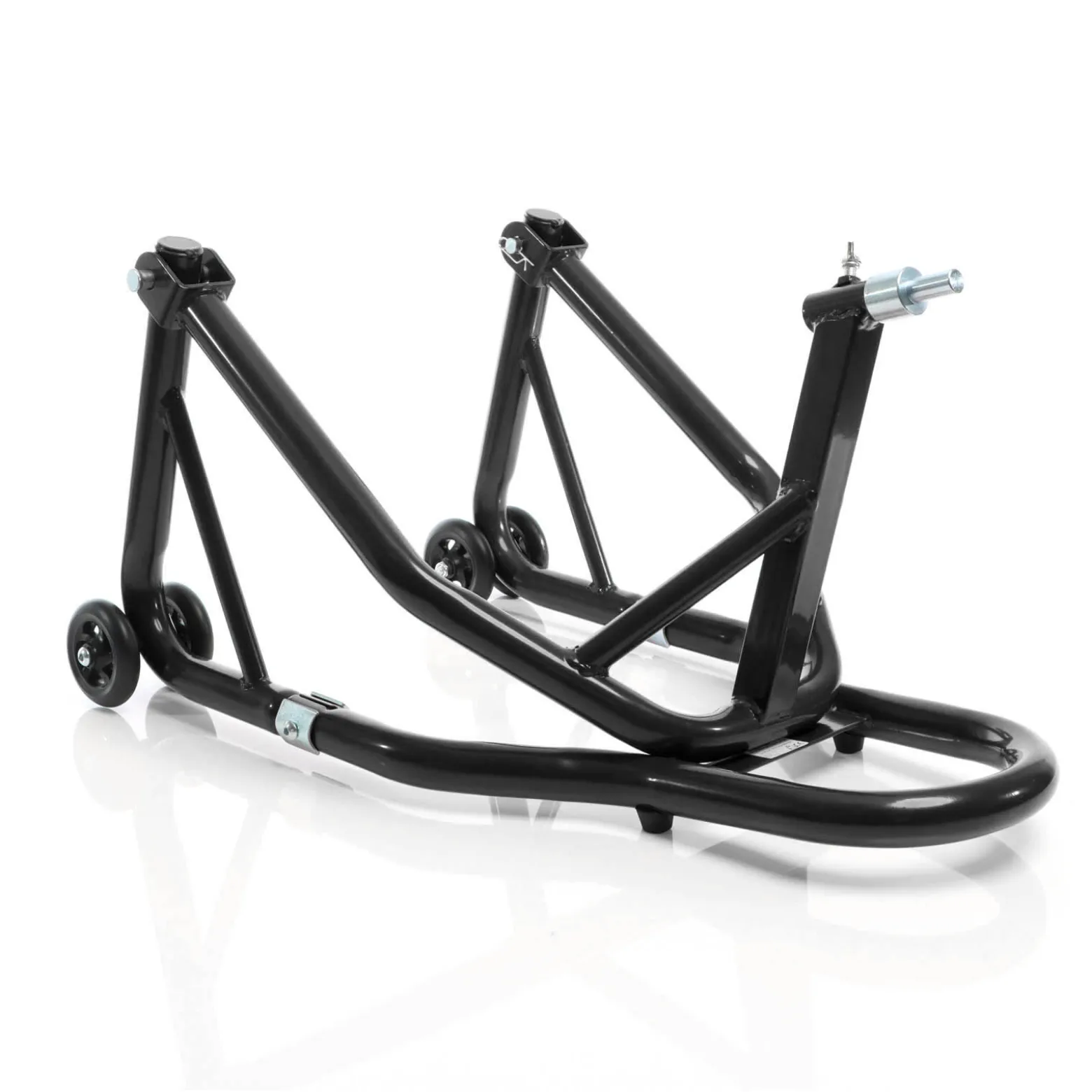 XPOtool Lenkkopf-Montageständer 13-18 mm für Motorrad bis 250 kg inkl. 5 Adapter, Lenkkopfständer für Vorderrad, Motorradständer aus Stahl