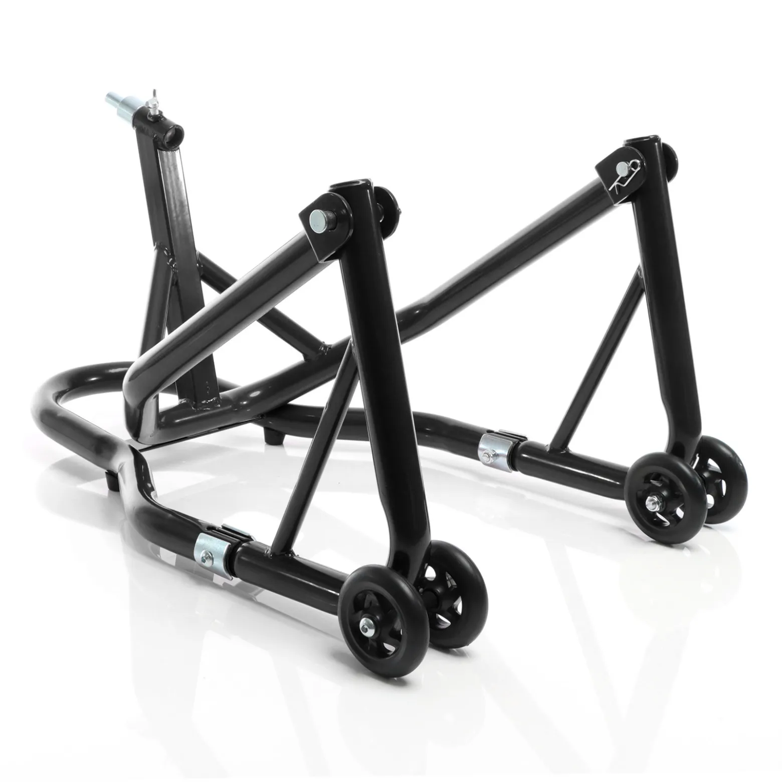XPOtool Lenkkopf-Montageständer 13-18 mm für Motorrad bis 250 kg inkl. 5 Adapter, Lenkkopfständer für Vorderrad, Motorradständer aus Stahl