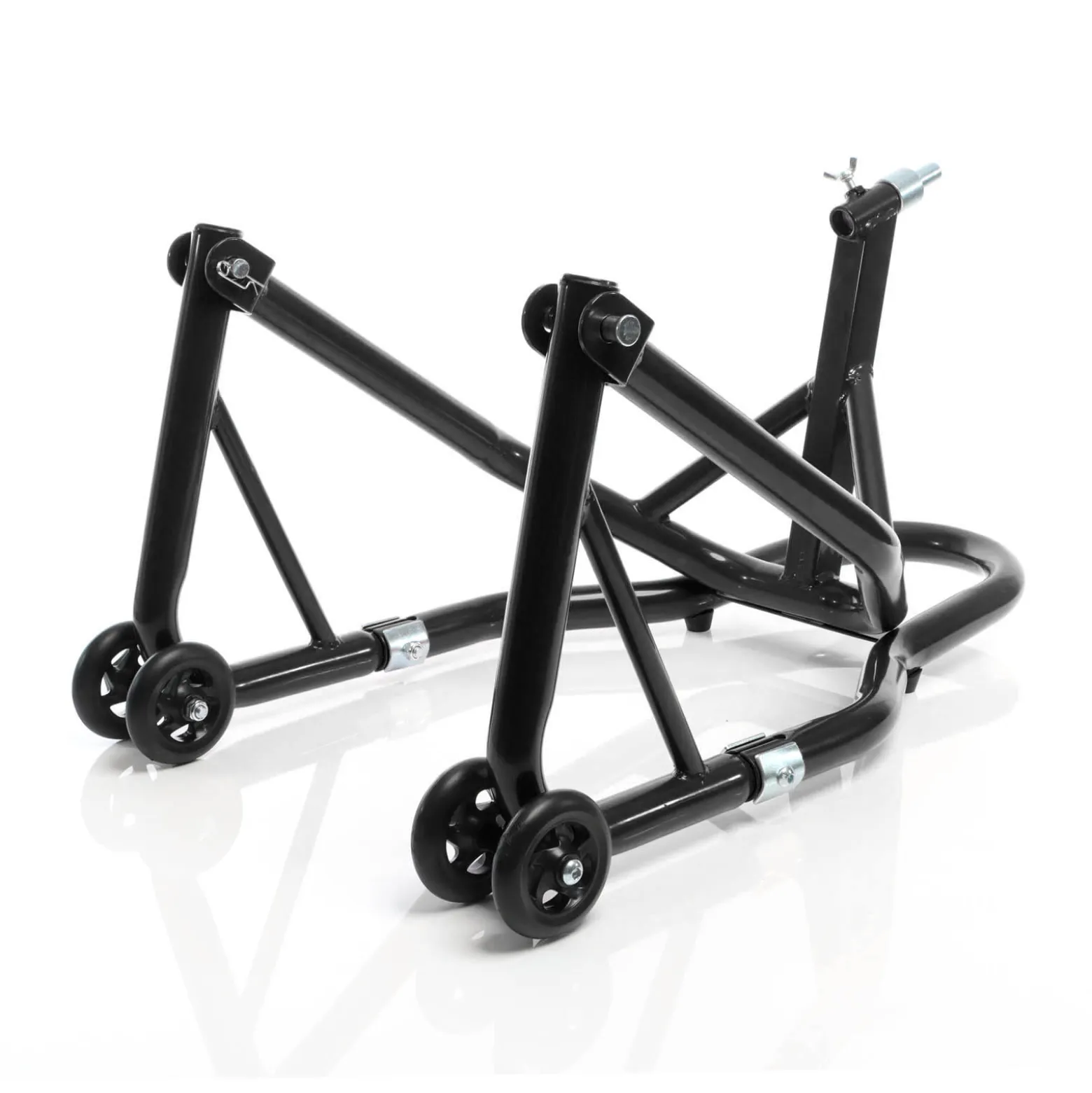 XPOtool Lenkkopf-Montageständer 13-18 mm für Motorrad bis 250 kg inkl. 5 Adapter, Lenkkopfständer für Vorderrad, Motorradständer aus Stahl