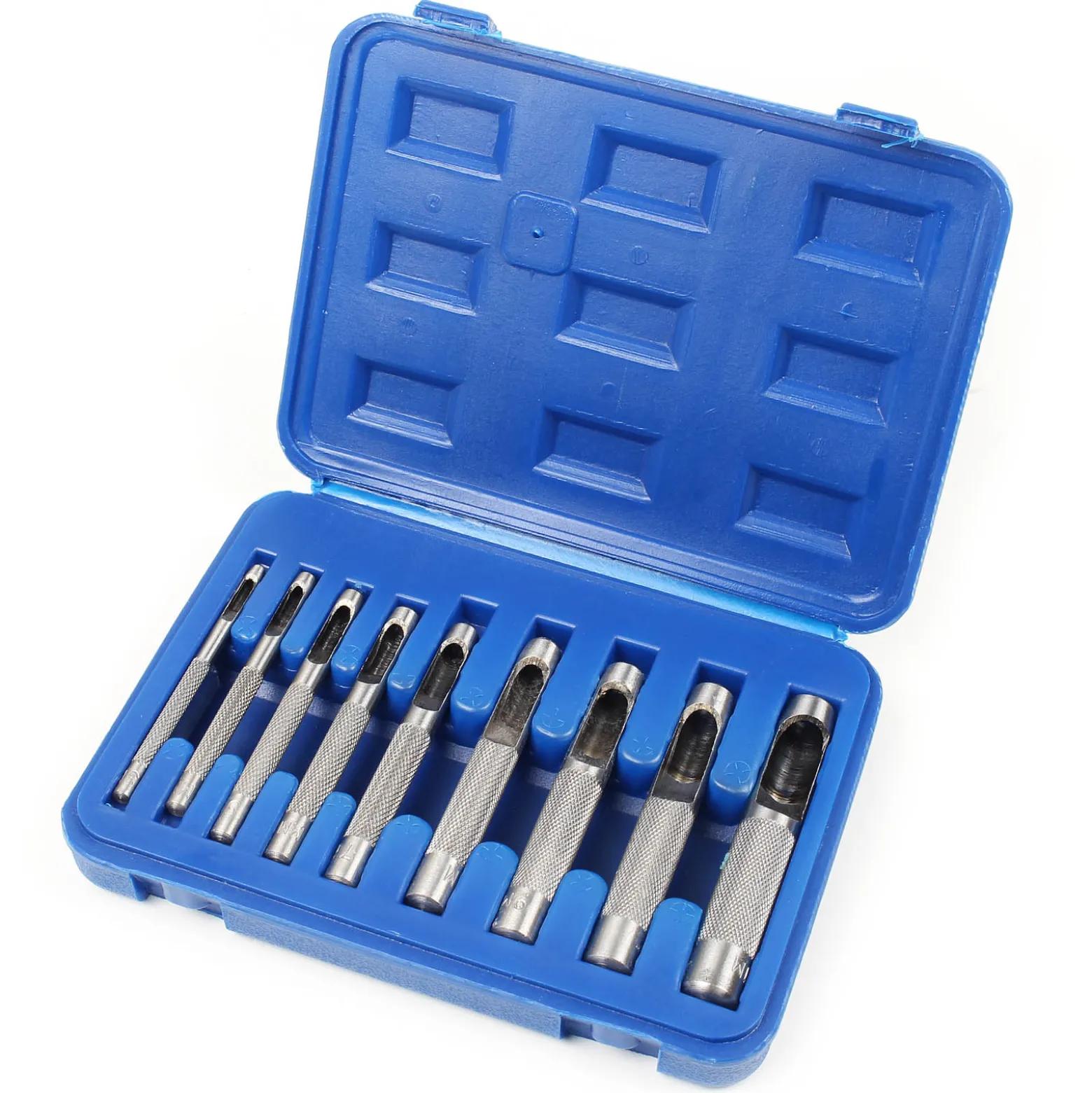 XPOtool Locheisen Set 3-12mm 9tlg Lochschneider aus Carbonstahl für Leder, Gummi, Weichplastik etc.