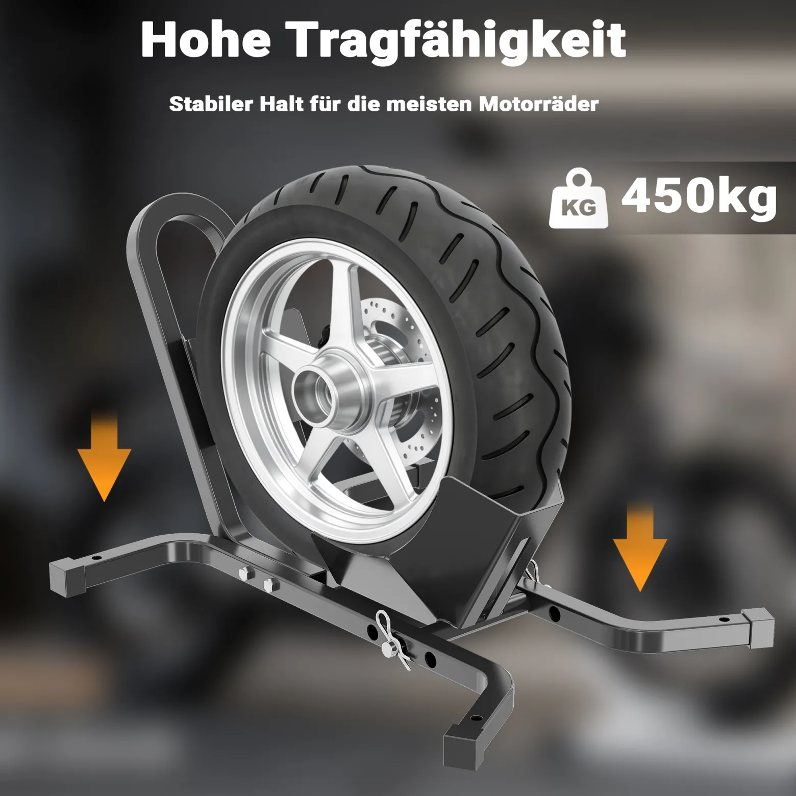 XPOtool Motorradständer für 17-21", 60-120 mm Vorderrad, einstellbare Motorradwippe aus Stahl, als Transportständer und Montageständer