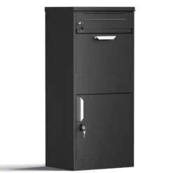 XPOtool Paketkasten Schwarz 500 x 370 x 1120 mm, Paketbox Zuhause, private Paketannahme passend für Pakete und Päckchen, Standbriefkasten Stahl
