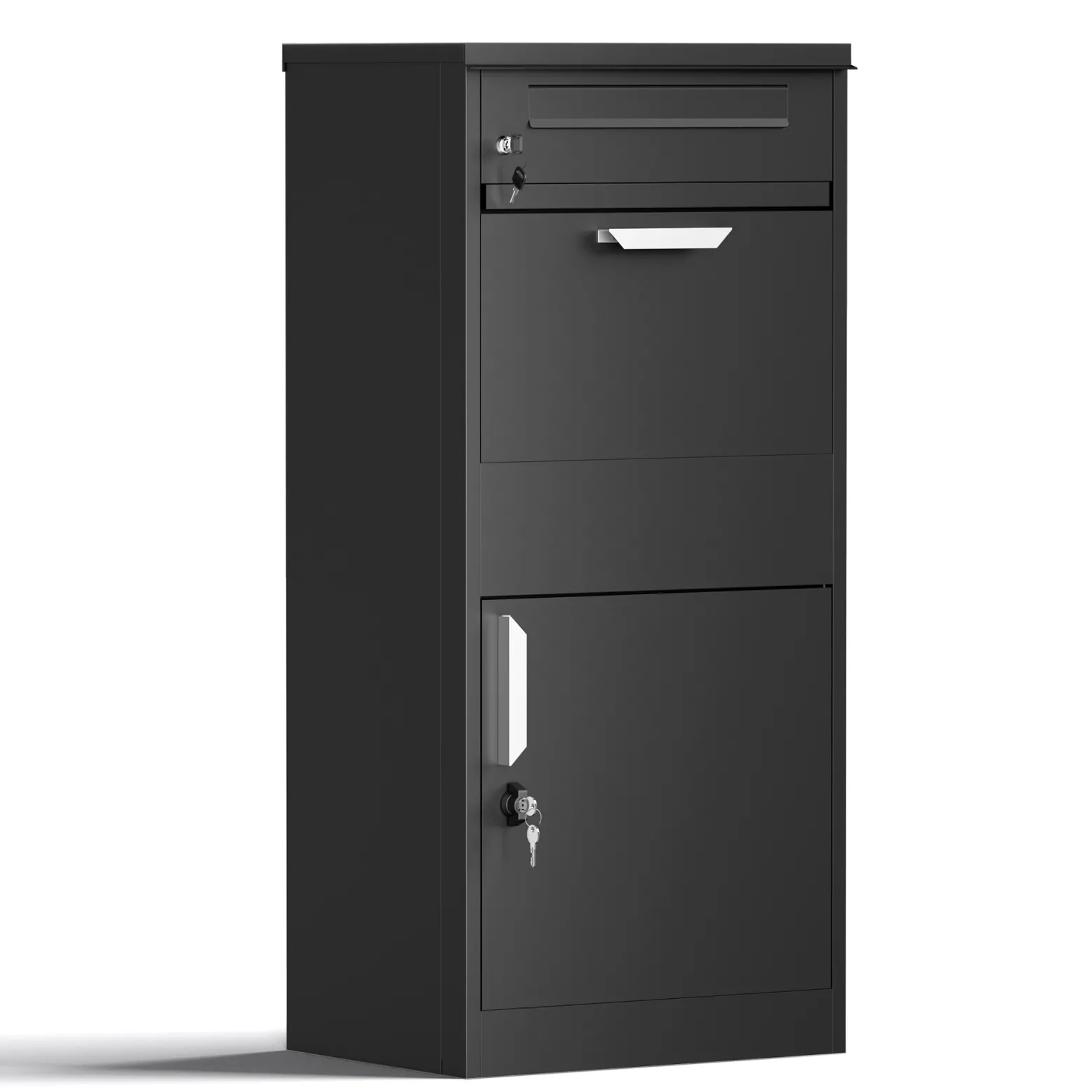 XPOtool Paketkasten Schwarz 500 x 370 x 1120 mm, Paketbox Zuhause, private Paketannahme passend für Pakete und Päckchen, Standbriefkasten Stahl