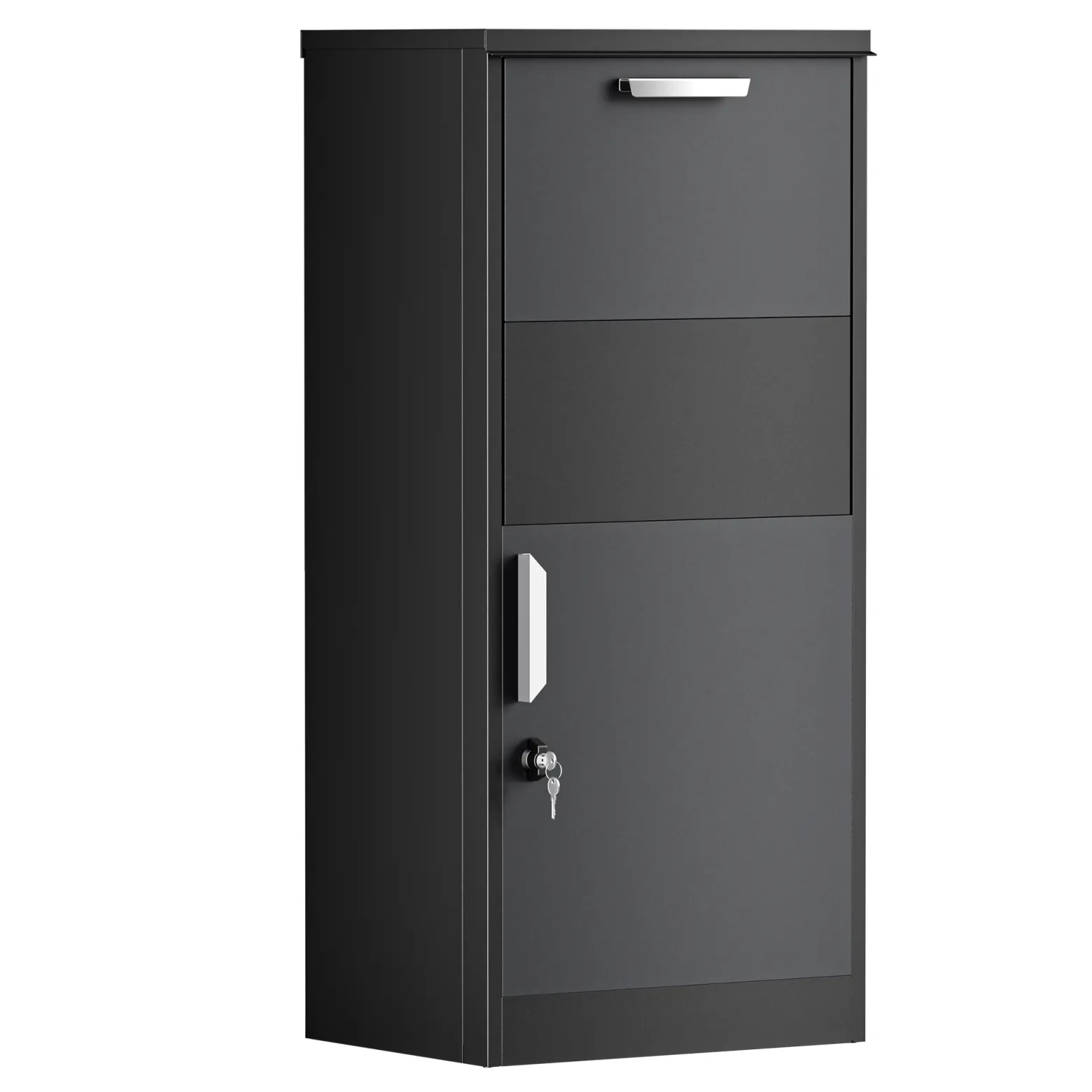 XPOtool Paketkasten Schwarz 500 x 375 x 1150 mm, Paketbox Zuhause, private Paketannahme passend für Pakete und Päckchen, Standbriefkasten Stahl