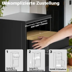 XPOtool Paketkasten Schwarz 500 x 375 x 1150 mm, Paketbox Zuhause, private Paketannahme passend für Pakete und Päckchen, Standbriefkasten Stahl