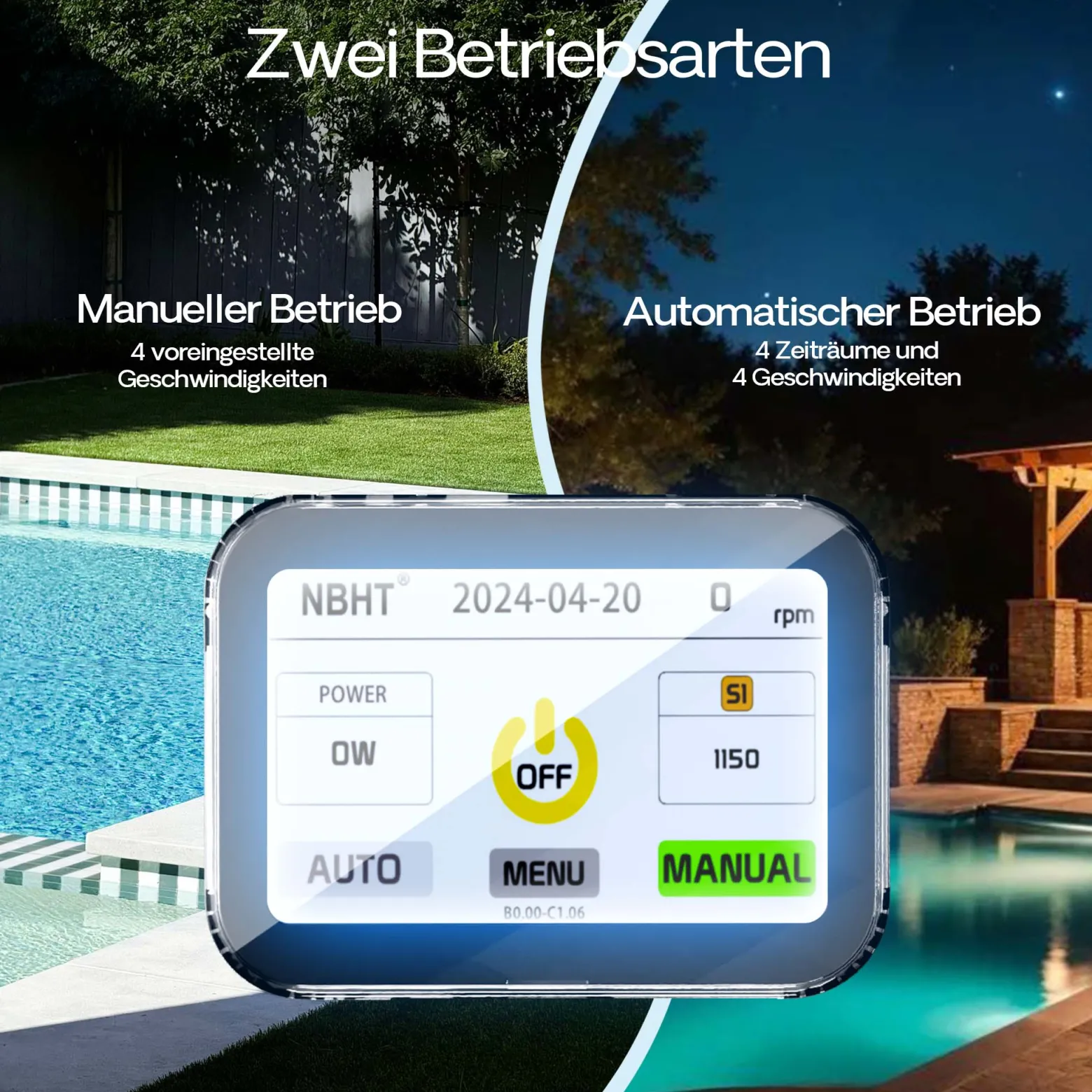 XPOtool Poolpumpe mit variabler Drehzahl 750W Schwimmbadpumpe 21000l/h Umwälzpumpe 17m Förderhöhe