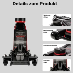 XPOtool Rangierwagenheber hydraulisch 3t, 85-500mm Hubhöhe, Fahrbarer Wagenheber, Autoheber mit Doppelkolben und vier Rollen