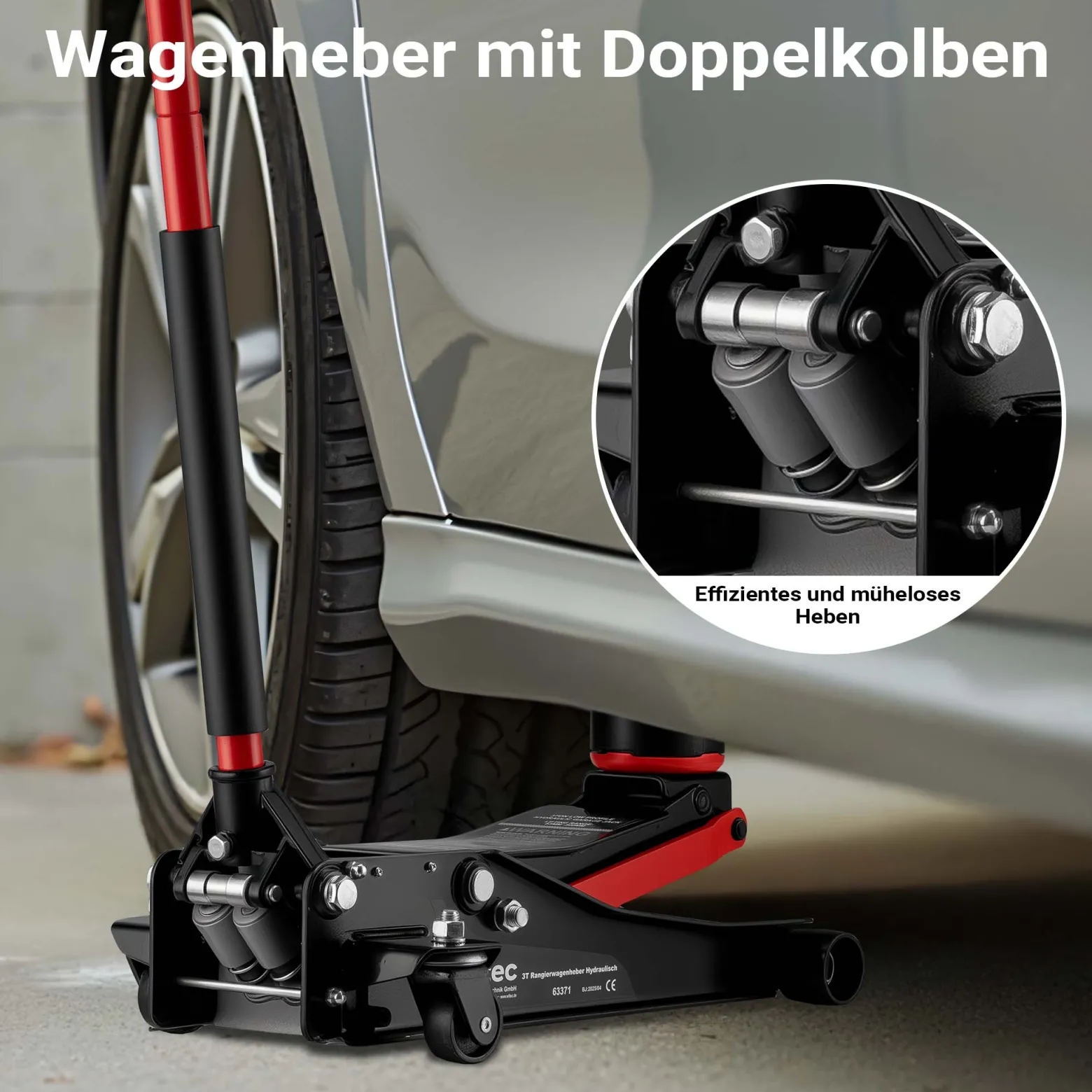 XPOtool Rangierwagenheber hydraulisch 3t, 85-500mm Hubhöhe, Fahrbarer Wagenheber, Autoheber mit Doppelkolben und vier Rollen