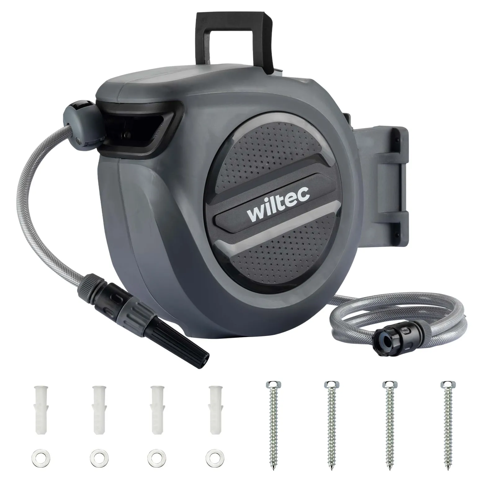XPOtool Schlauchtrommel, Wand Schlauchbox mit Aufroll-Automatik und 15m Wasserschlauch, Gartenbewässerung