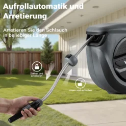 XPOtool Schlauchtrommel, Wand Schlauchbox mit Aufroll-Automatik und 15m Wasserschlauch, Gartenbewässerung