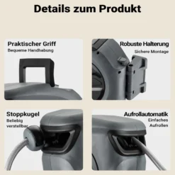 XPOtool Schlauchtrommel, Wand Schlauchbox mit Aufroll-Automatik und 30m Wasserschlauch, Gartenbewässerung
