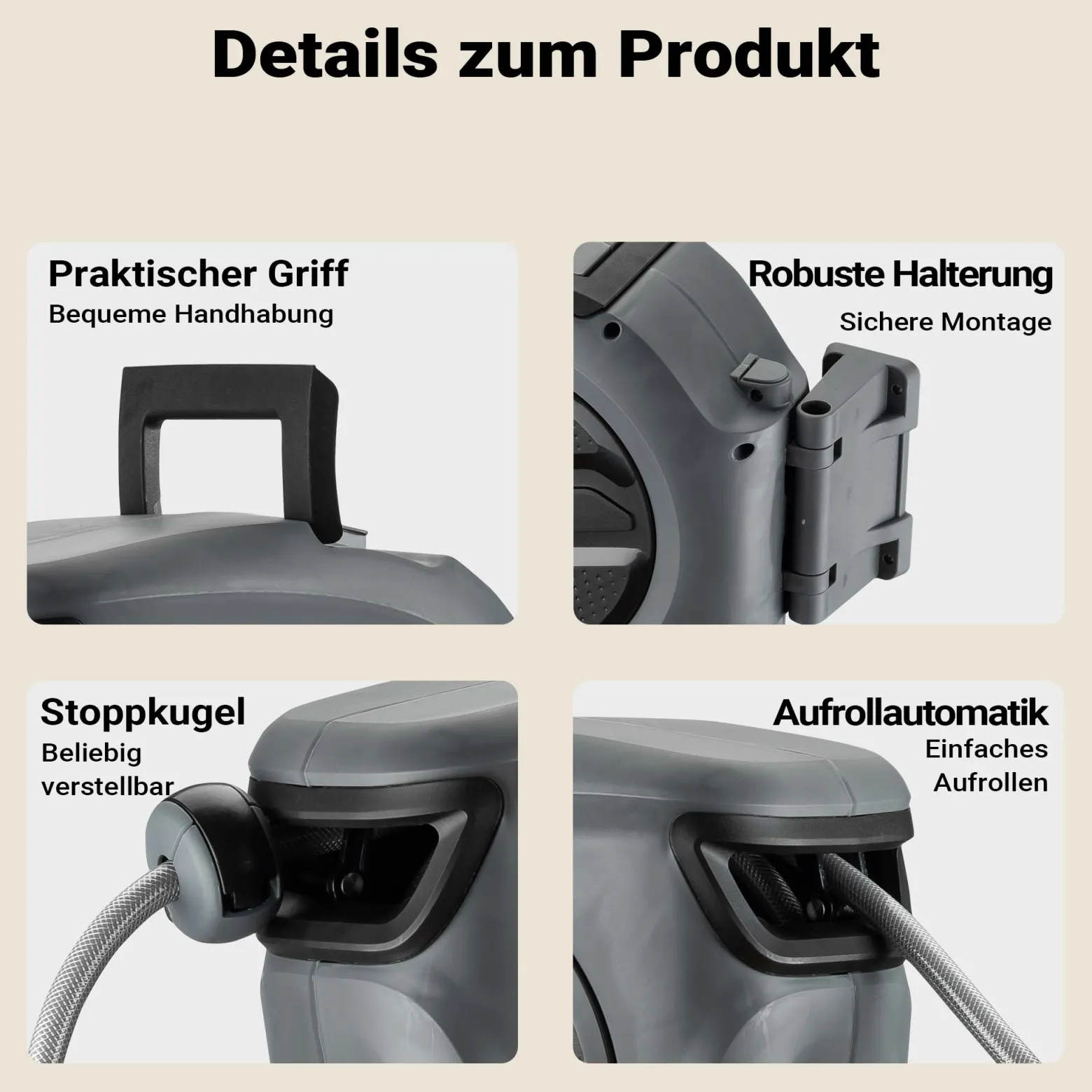 XPOtool Schlauchtrommel, Wand Schlauchbox mit Aufroll-Automatik und 30m Wasserschlauch, Gartenbewässerung