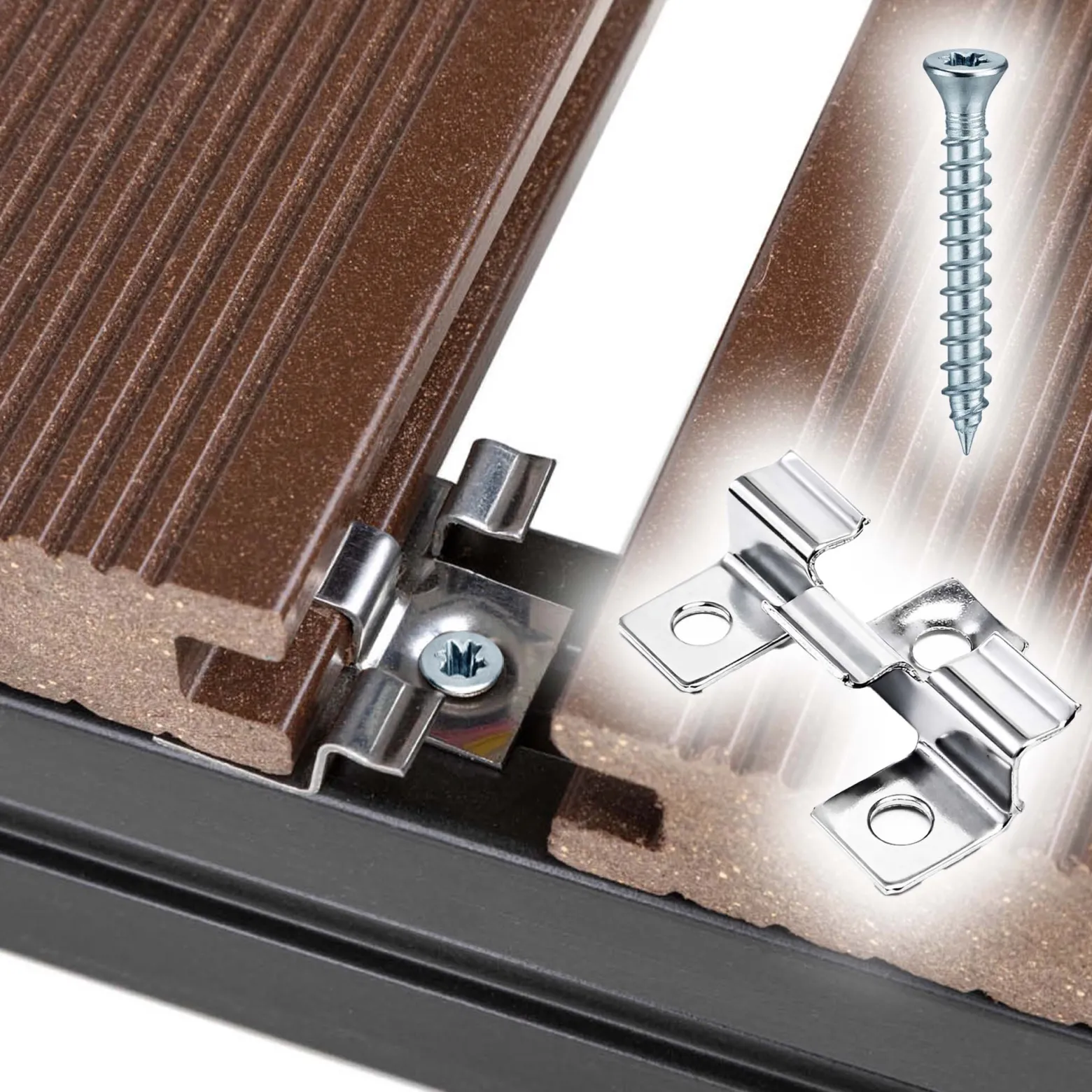 XPOtool Set 50x Edelstahl Clips 6 mm, 60x Sechsrund Schrauben 3,5x20 mm T15 zur Montage von Terrassendiele mit 6 mm Nut