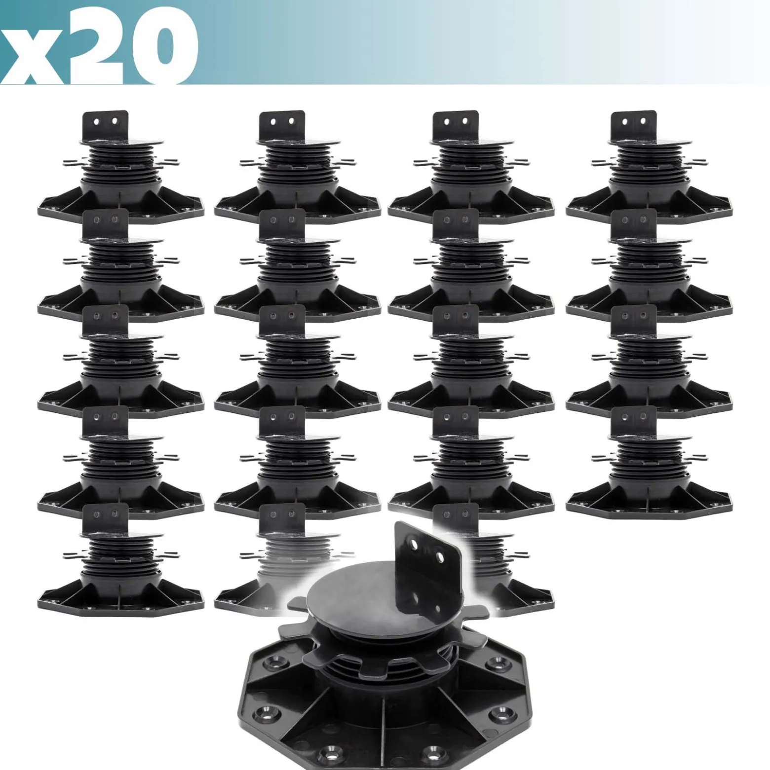 XPOtool Set 20x Stelzlager für Terrassen, 2700kg, 33-64mm, höhenverstellbare Stellfüße für Terrassendielen, Platten und Planken