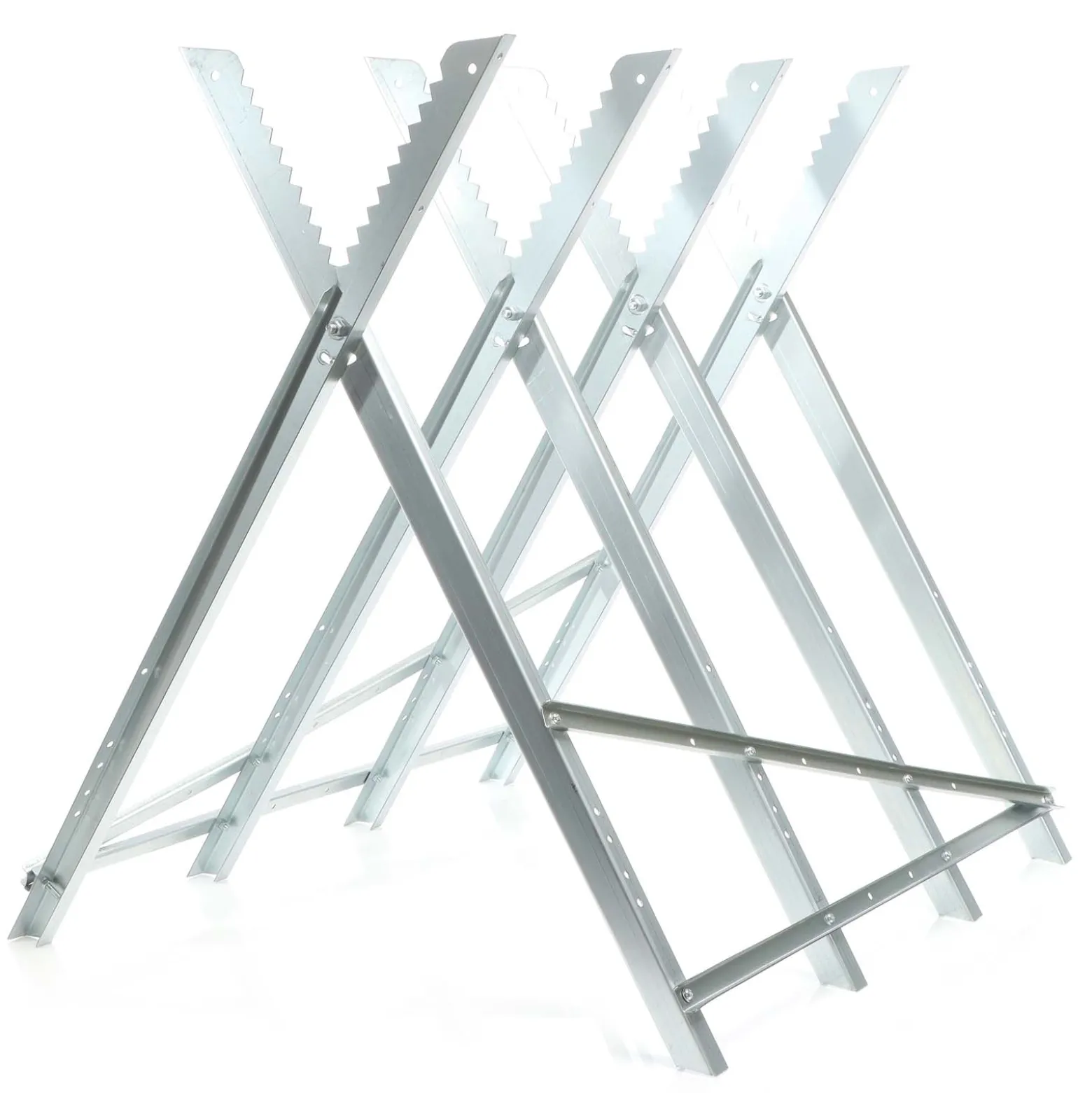 XPOtool Sägebock verzinkt klappbar, 81x82x80 cm, mit 4 Haltern und Zahnung, Holzschneidebock als Sägehilfe, bis 100 kg