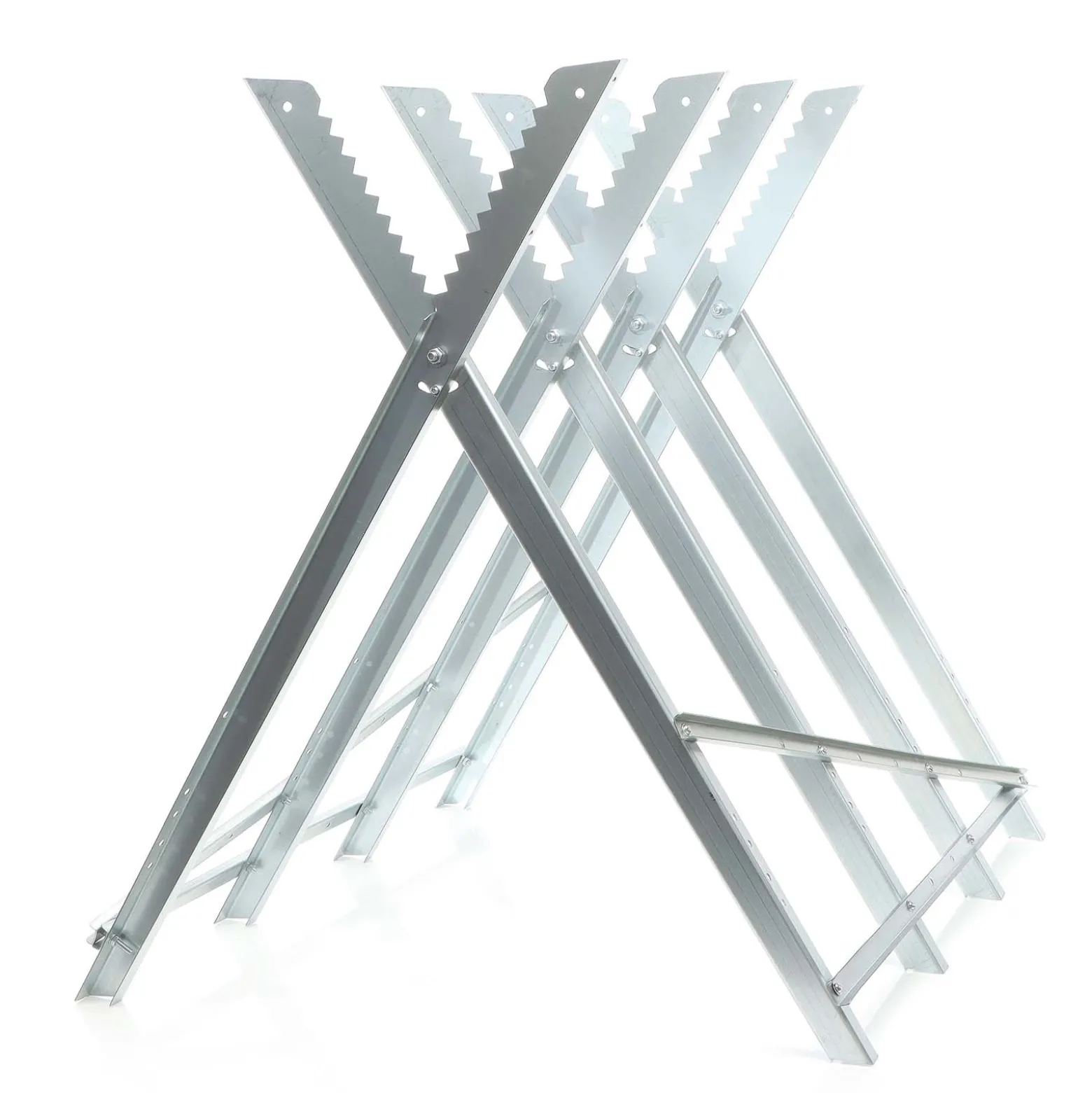 XPOtool Sägebock verzinkt klappbar, 81x82x80 cm, mit 4 Haltern und Zahnung, Holzschneidebock als Sägehilfe, bis 100 kg