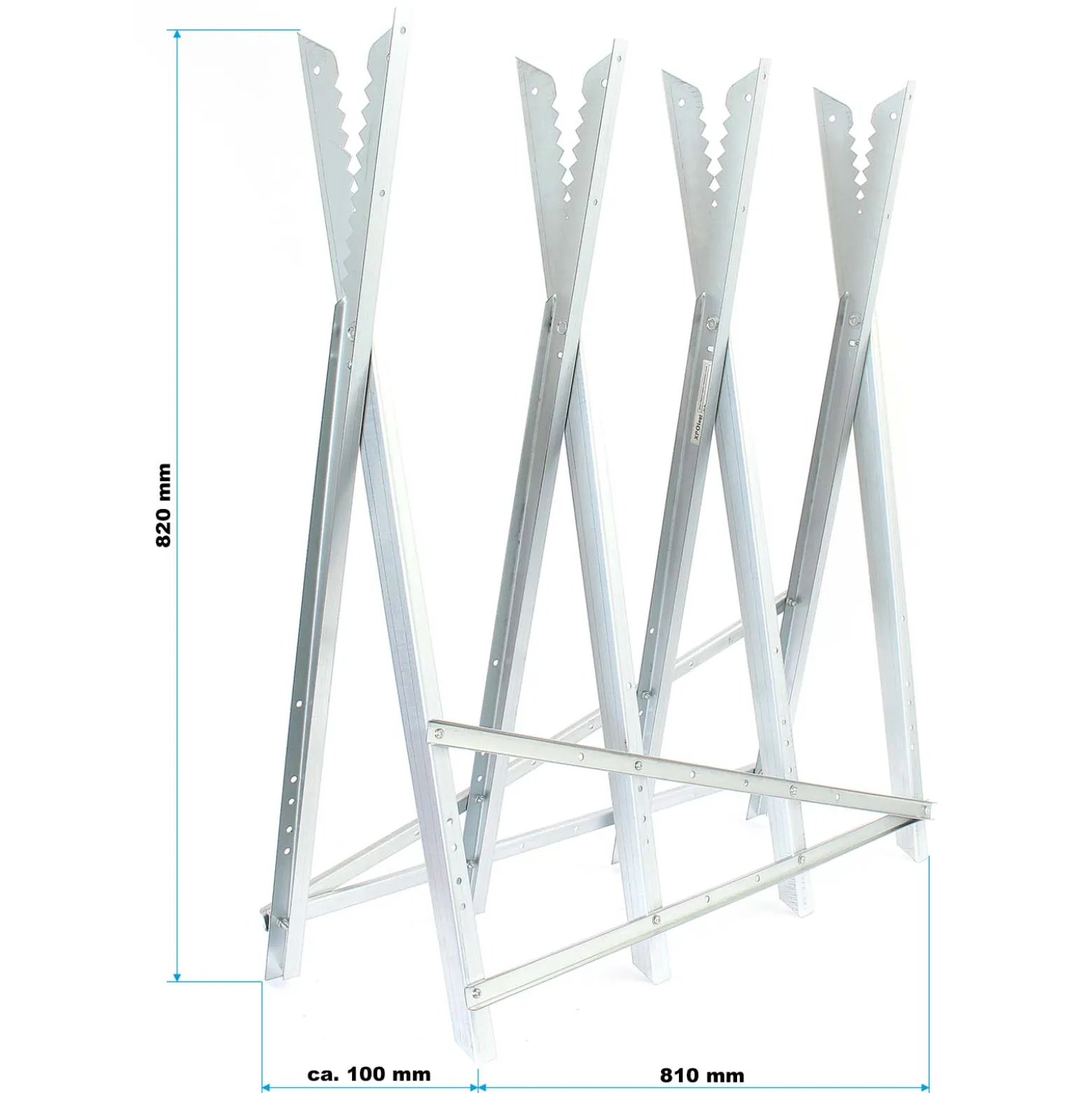 XPOtool Sägebock verzinkt klappbar, 81x82x80 cm, mit 4 Haltern und Zahnung, Holzschneidebock als Sägehilfe, bis 100 kg