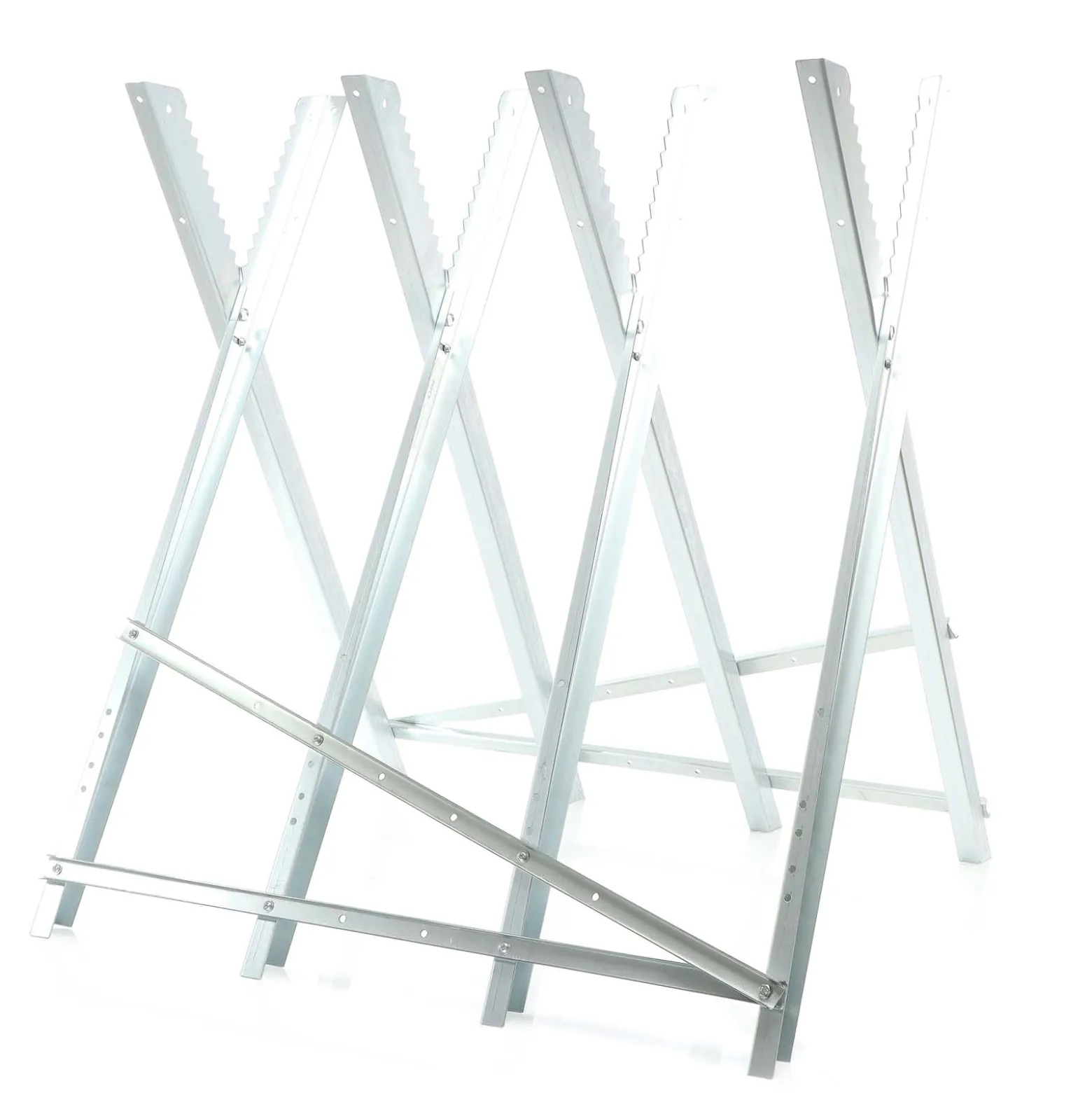 XPOtool Sägebock verzinkt klappbar, 81x82x80 cm, mit 4 Haltern und Zahnung, Holzschneidebock als Sägehilfe, bis 100 kg
