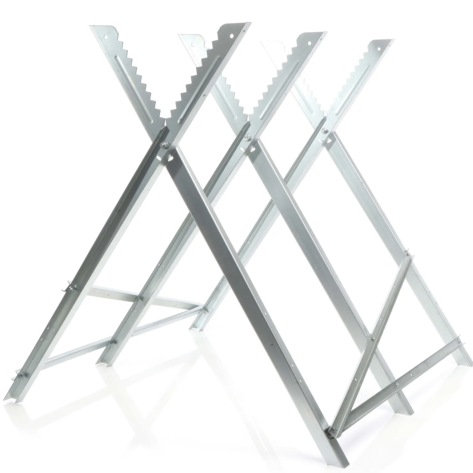 XPOtool Sägebock verzinkt klappbar, 79x81x80 cm, mit 3 Haltern und Zahnung, Holzschneidebock als Sägehilfe, bis 100 kg