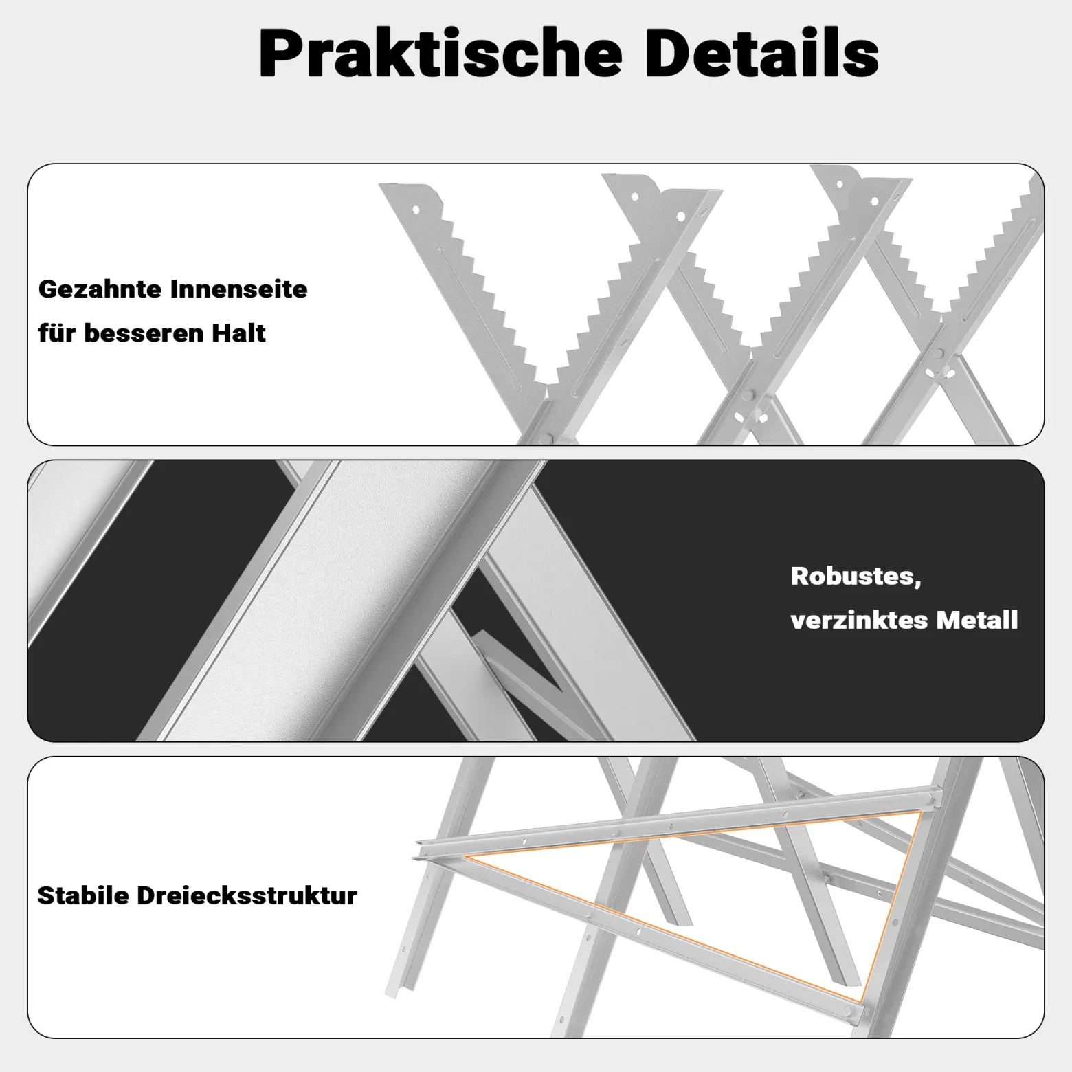 XPOtool Sägebock verzinkt klappbar, 79x81x80 cm, mit 3 Haltern und Zahnung, Holzschneidebock als Sägehilfe, bis 100 kg