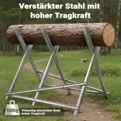 XPOtool Sägebock verzinkt klappbar, 79x81x80 cm, mit 3 Haltern und Zahnung, Holzschneidebock als Sägehilfe, bis 100 kg